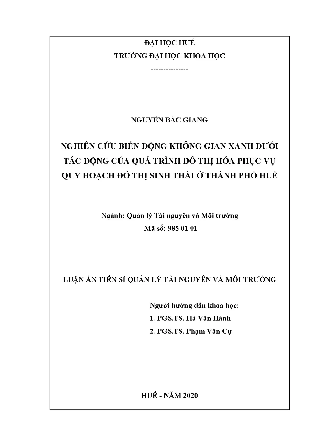 Biến động không gian xanh và đô thị hóa ở Huế