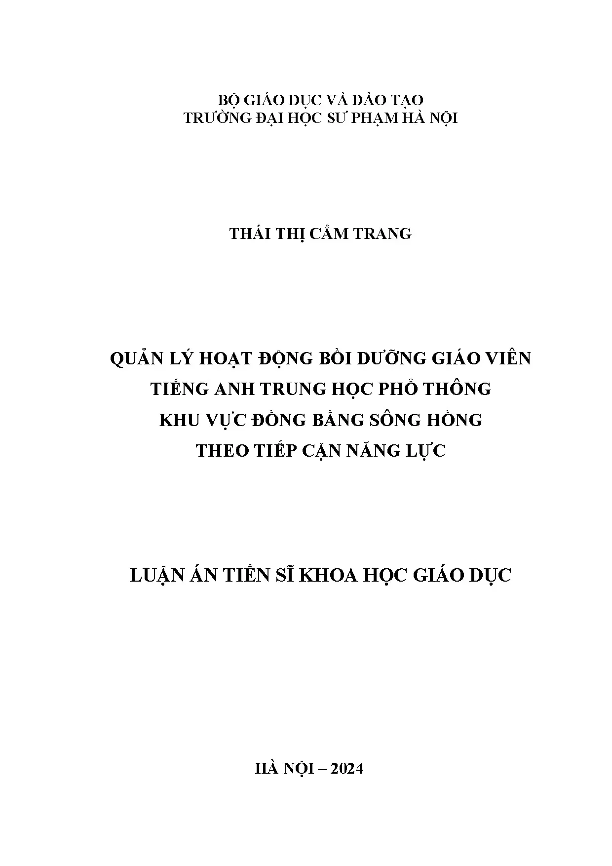 Luận án tiến sĩ quản lý hoạt động bồi dưỡng giáo viên tiếng