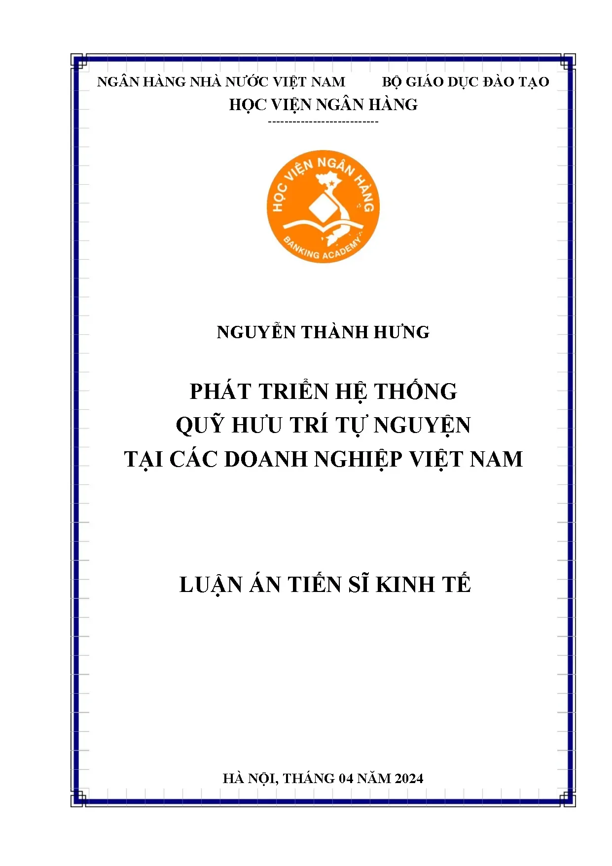 Luận án tiến sĩ phát triển hệ thống quỹ hưu trí tự nguyện tạ