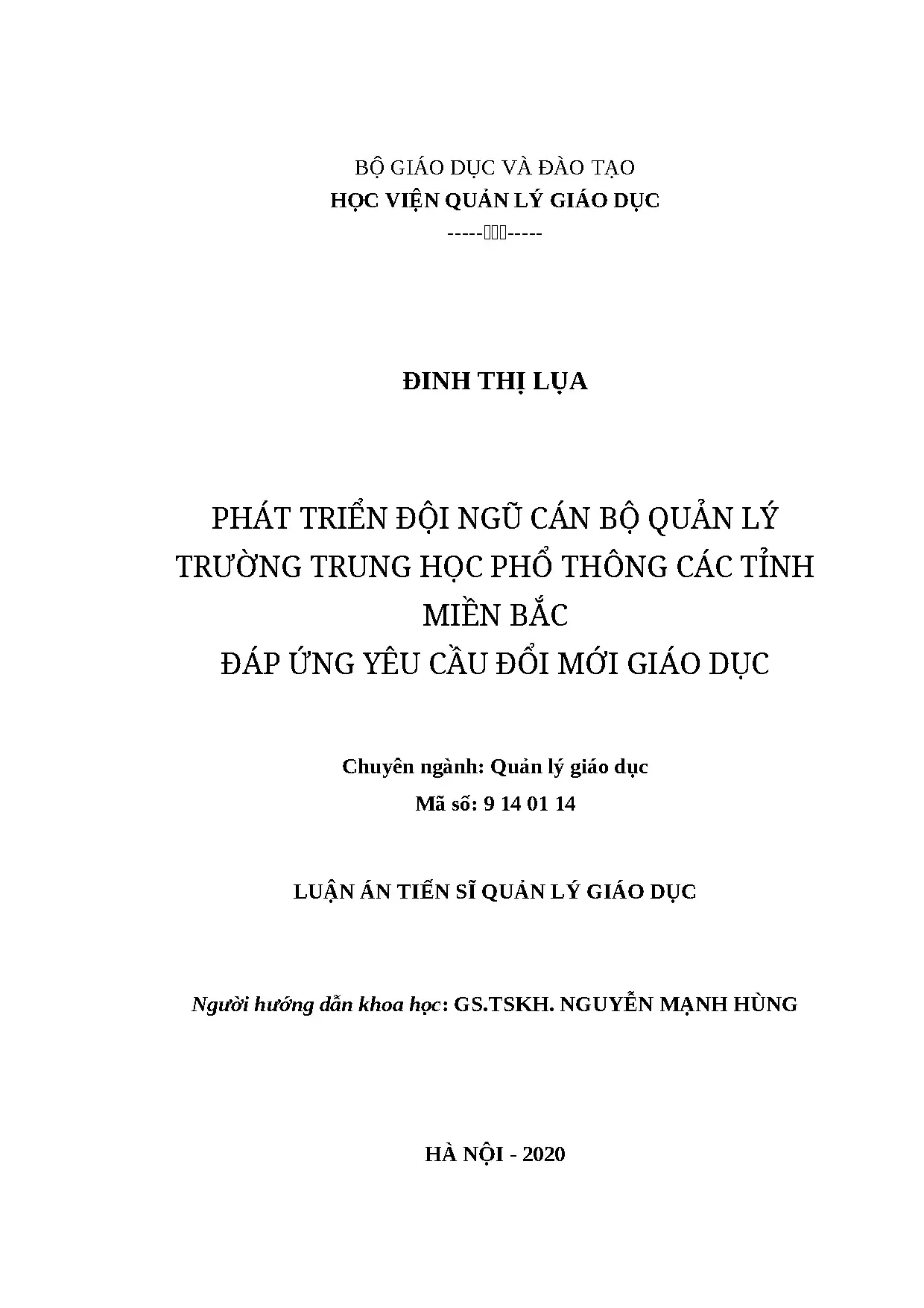 Phát triển đội ngũ cán bộ quản lý trường THPT miền Bắc