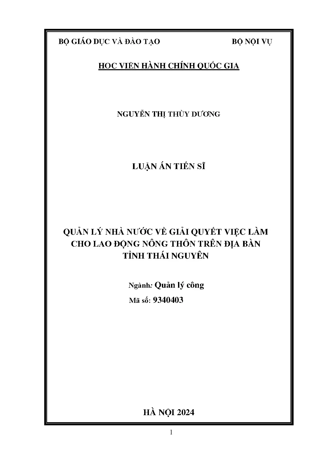 Luận án tiến sĩ quản lý nhà nước về giải quyết việc làm cho
