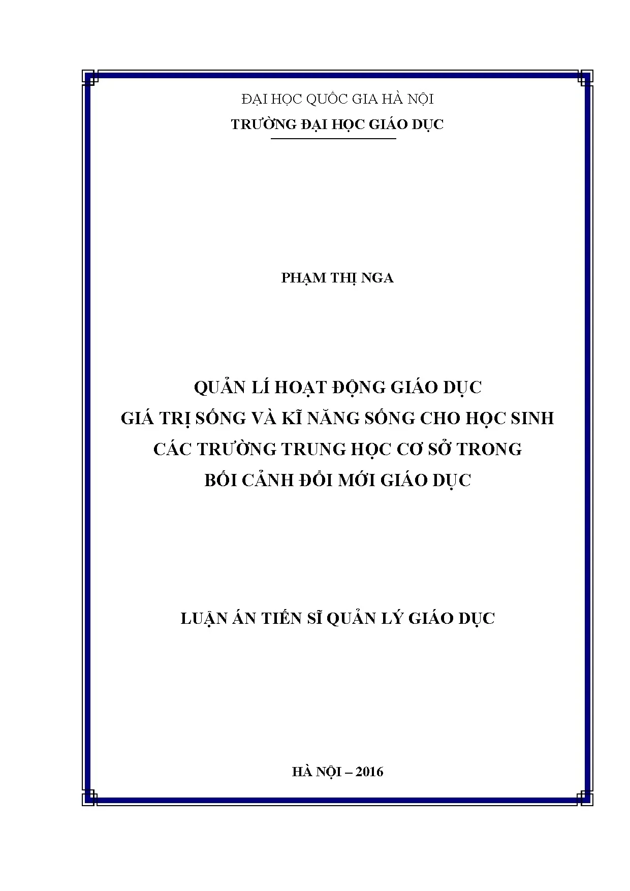 Quản lý giáo dục giá trị sống cho học sinh THCS