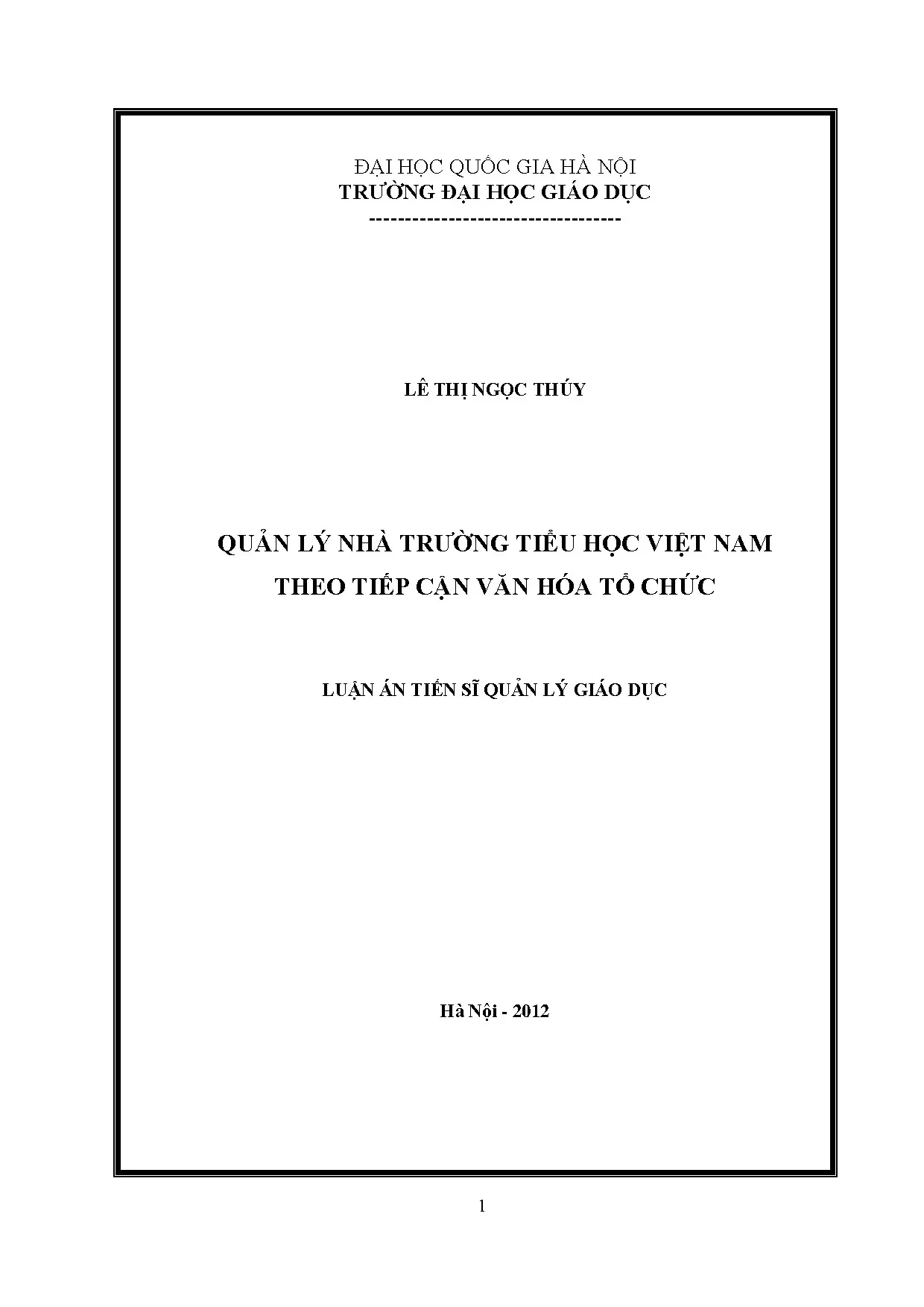 Quản lý nhà trường tiểu học Việt Nam theo văn hóa tổ chức