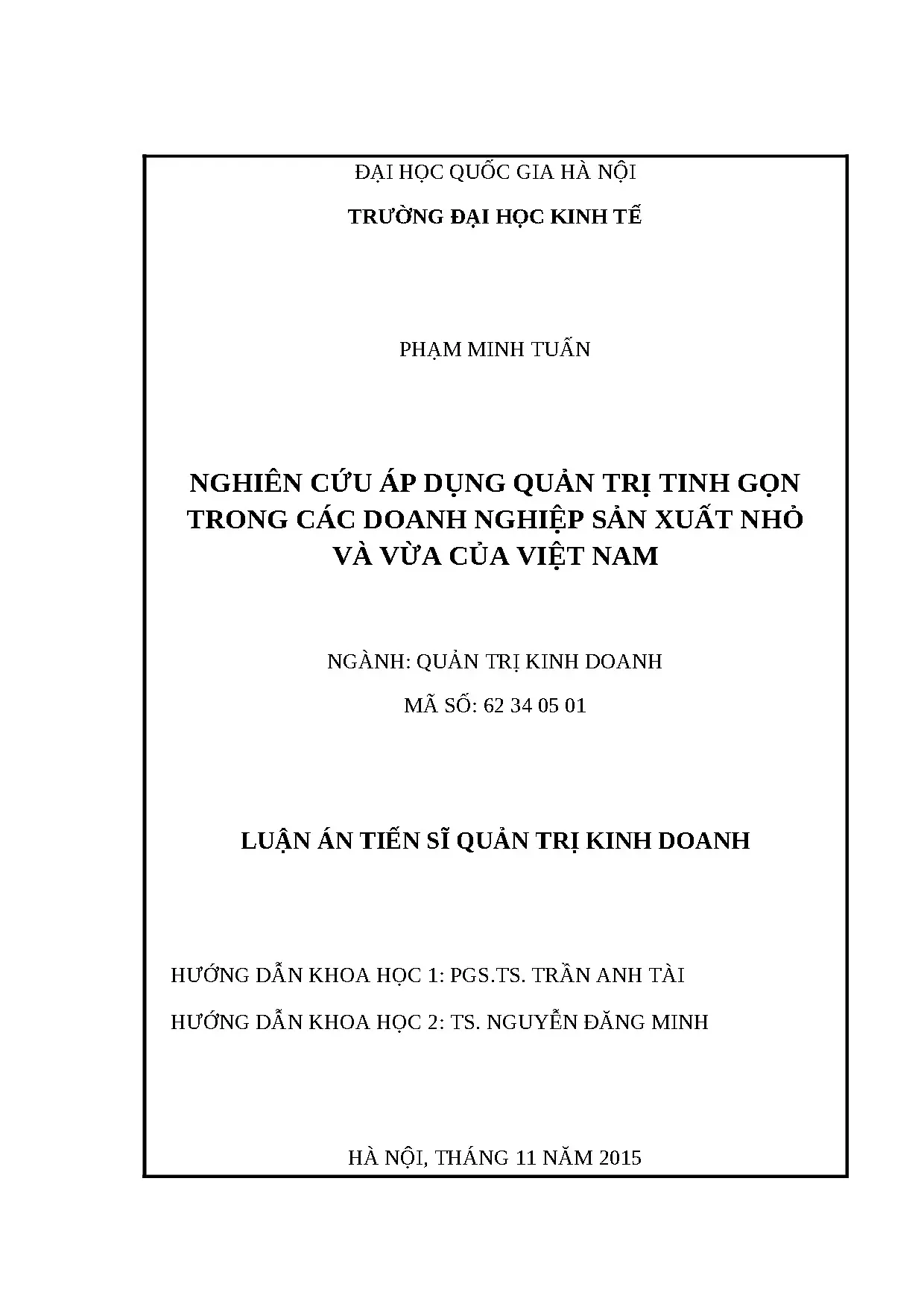 Nghiên cứu quản trị tinh gọn tại doanh nghiệp Việt Nam