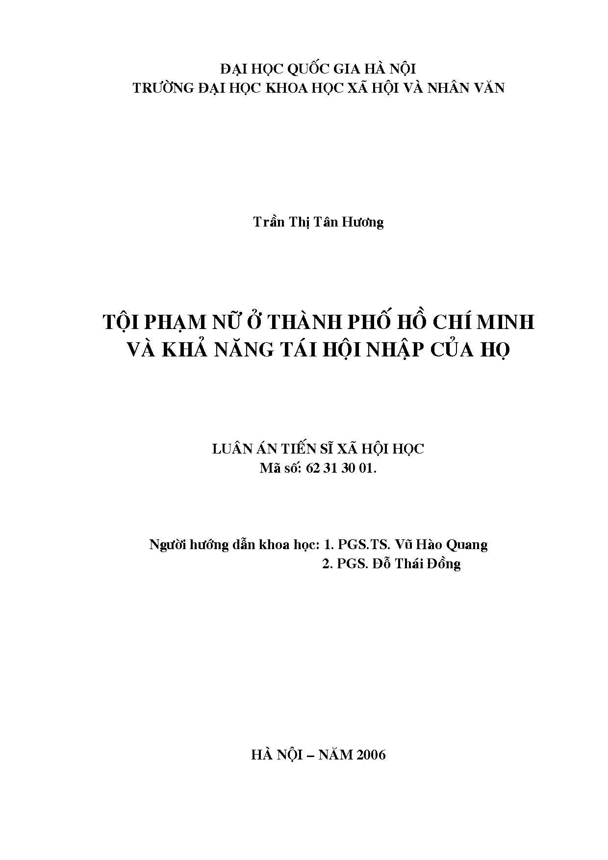 Tội phạm nữ và tái hội nhập tại TP.HCM - Nghiên cứu
