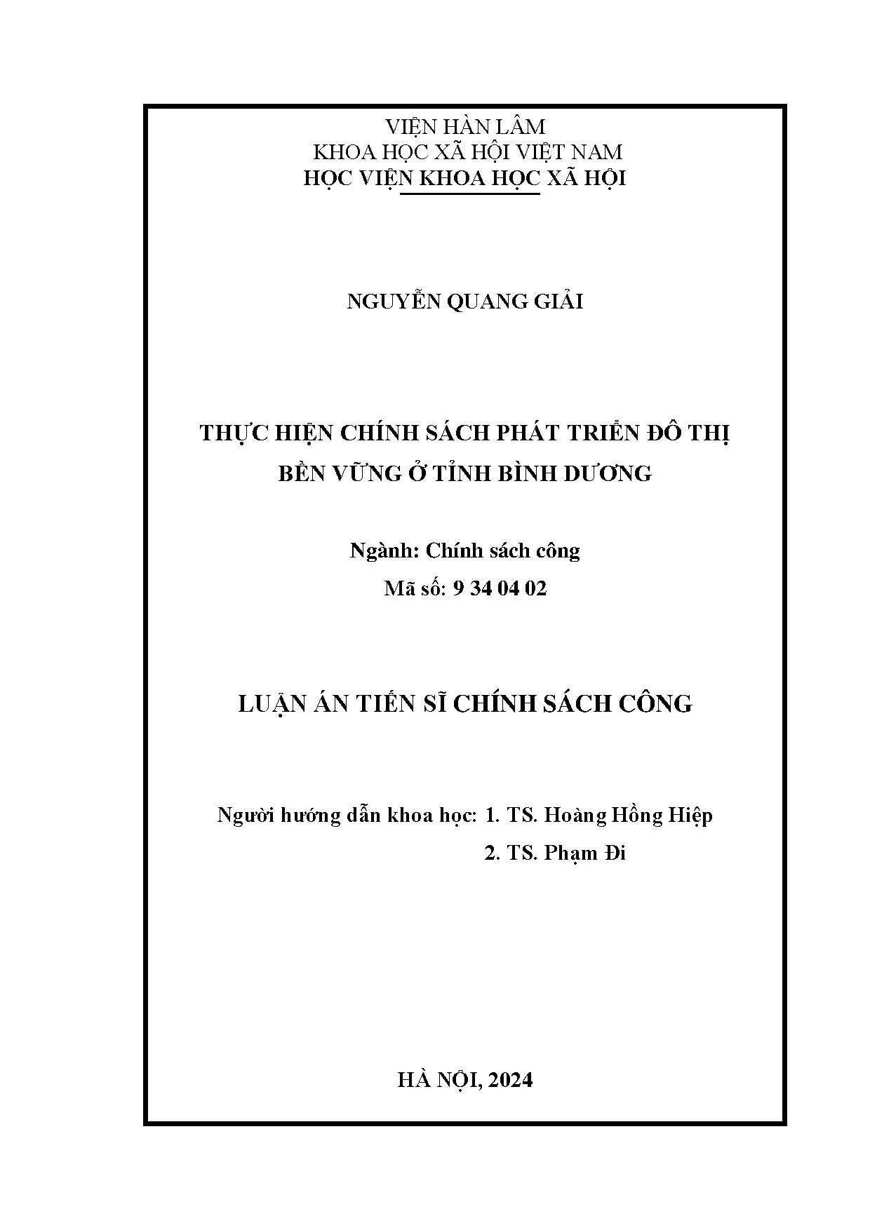 Luận án tiến sĩ thực hiện chính sách phát triển đô thị bền v