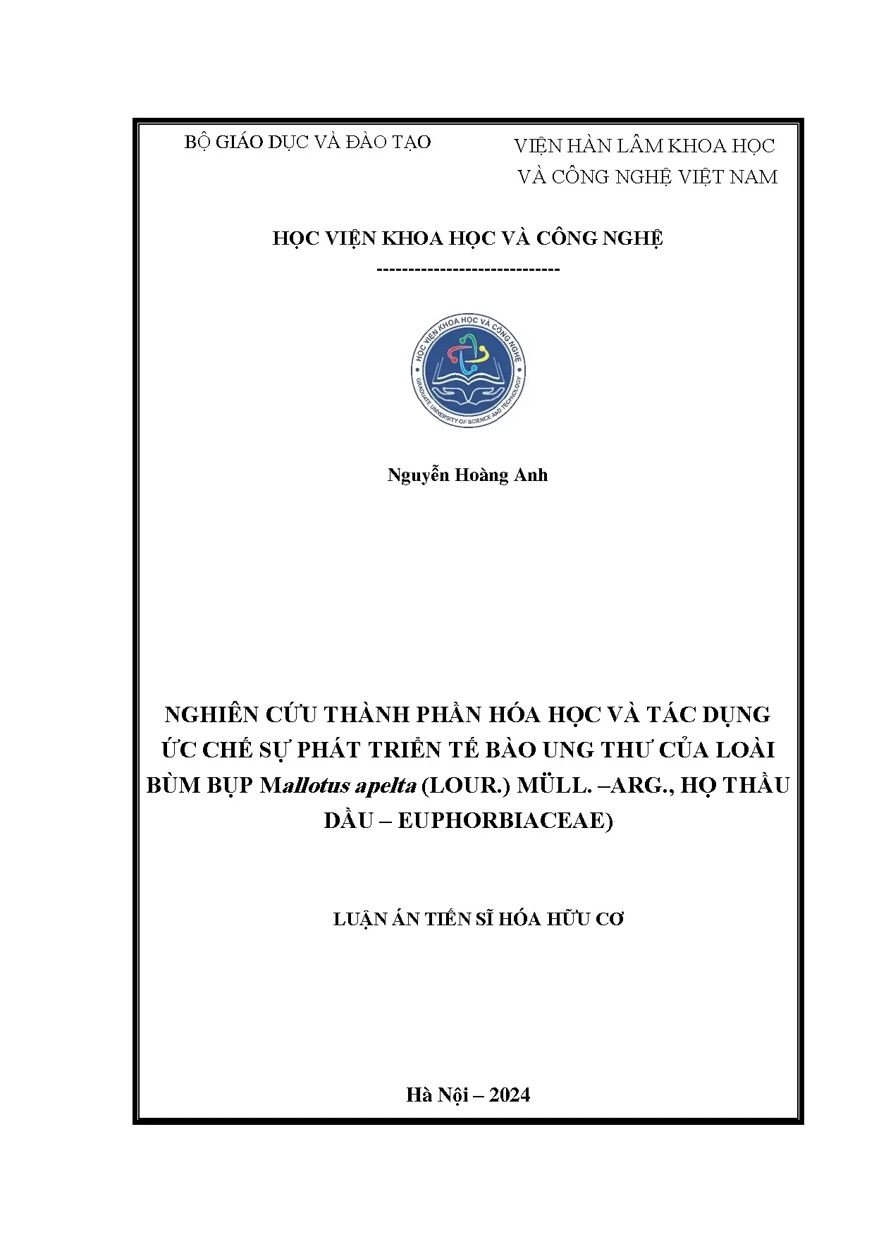 Nghiên cứu tác dụng ức chế tế bào ung thư của Mallotus apelta