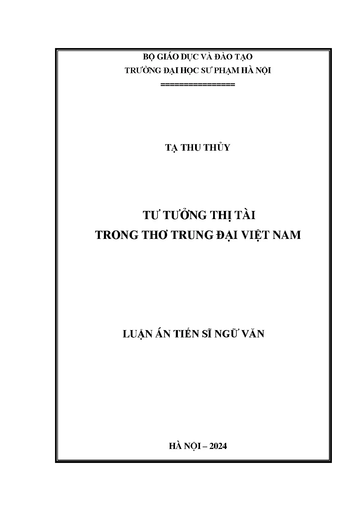 Luận án tiến sĩ tư tưởng thị tài trong thơ trung đại việt na