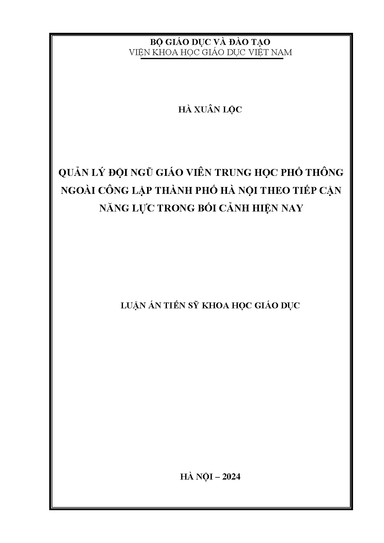 Luận án tiến sĩ quản lý đội ngũ giáo viên trung học phổ thôn