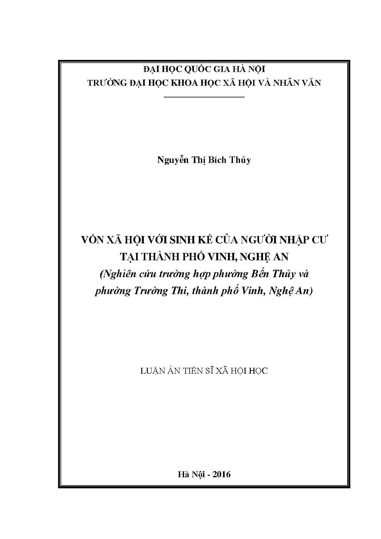 Vốn xã hội và sinh kế người nhập cư tại thành phố Vinh