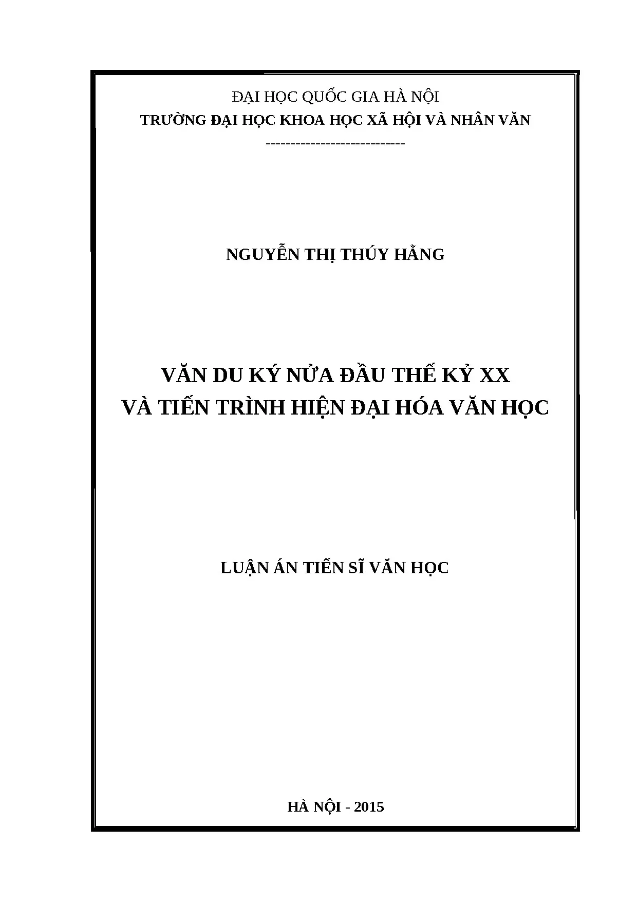 Văn du ký nửa đầu thế kỷ XX và hiện đại hóa văn học