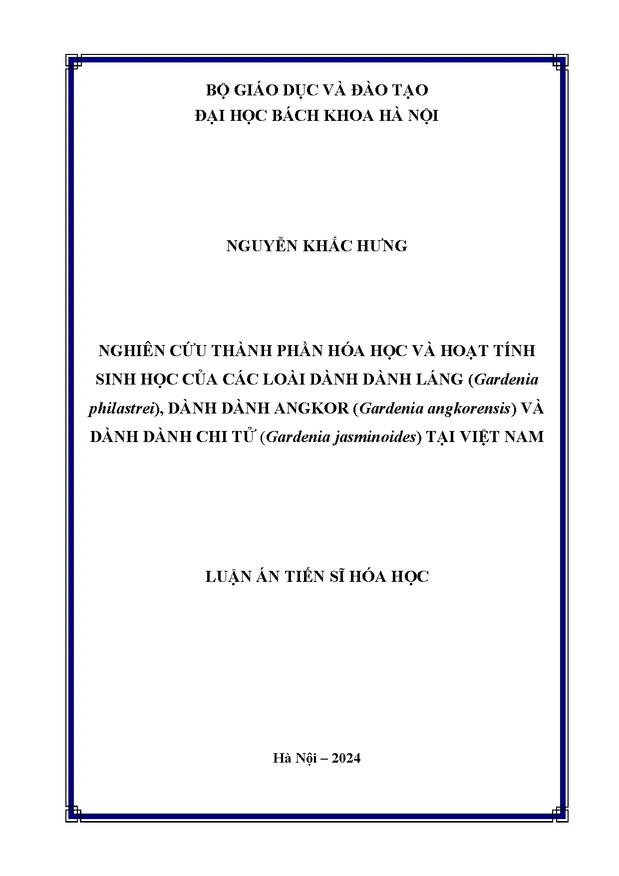 Luận án tiến sĩ nghiên cứu thành phần hóa học và hoạt tính s