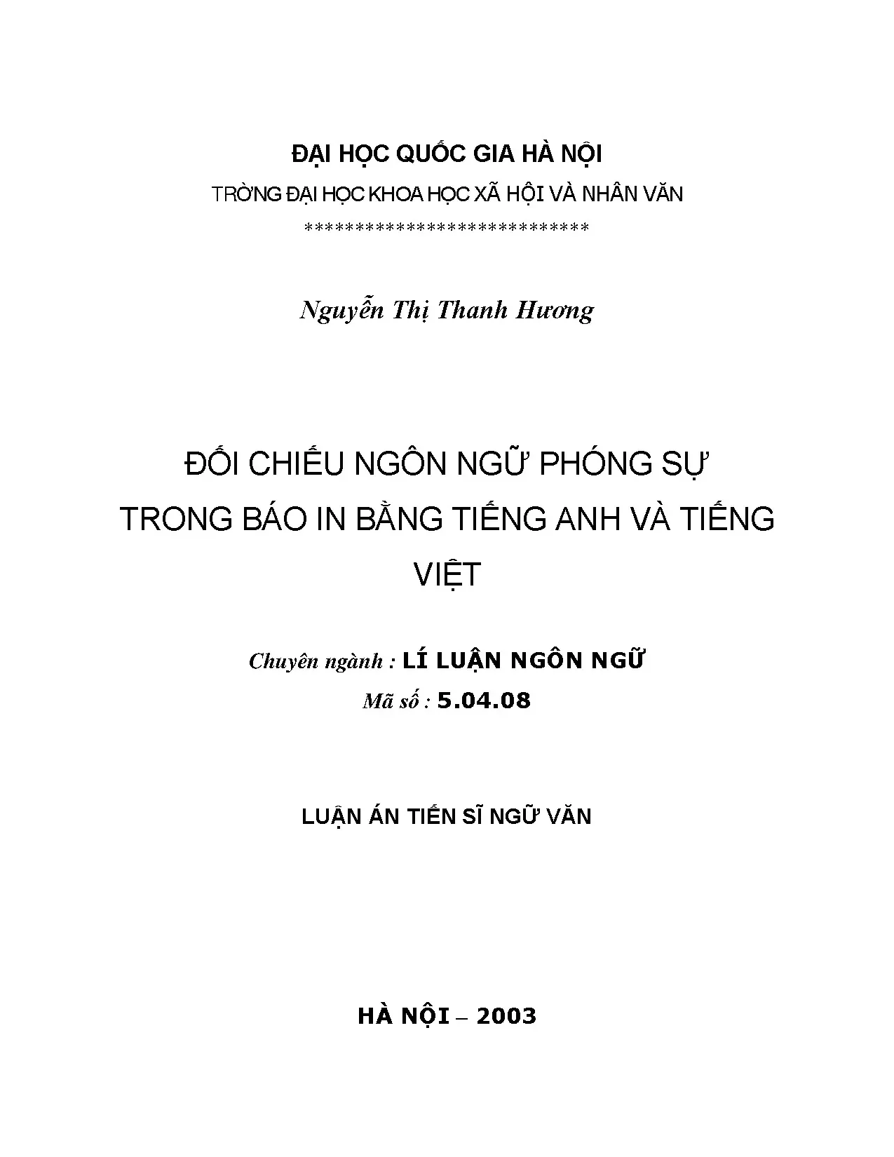 Đối chiếu ngôn ngữ phóng sự báo in tiếng Anh và Việt Nam