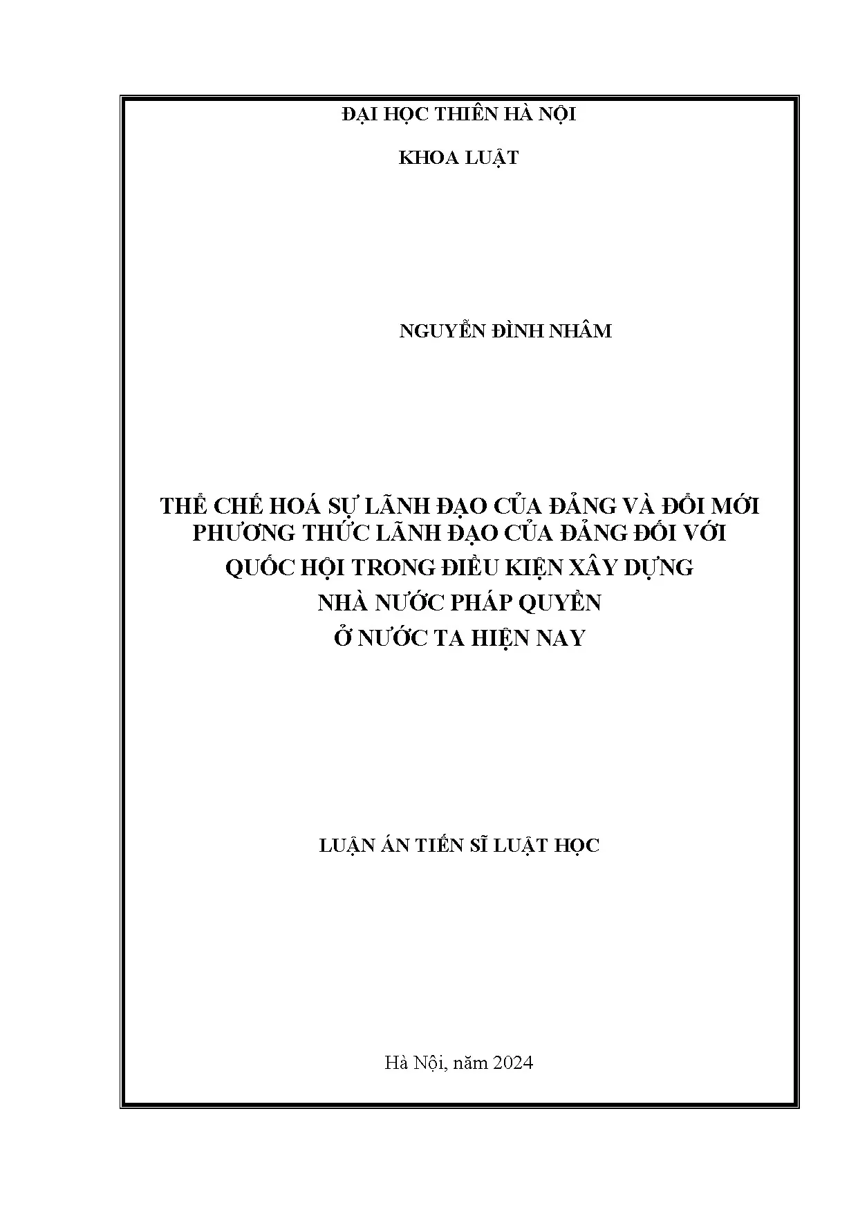 Thể chế hoá lãnh đạo Đảng đối với Quốc hội Việt Nam