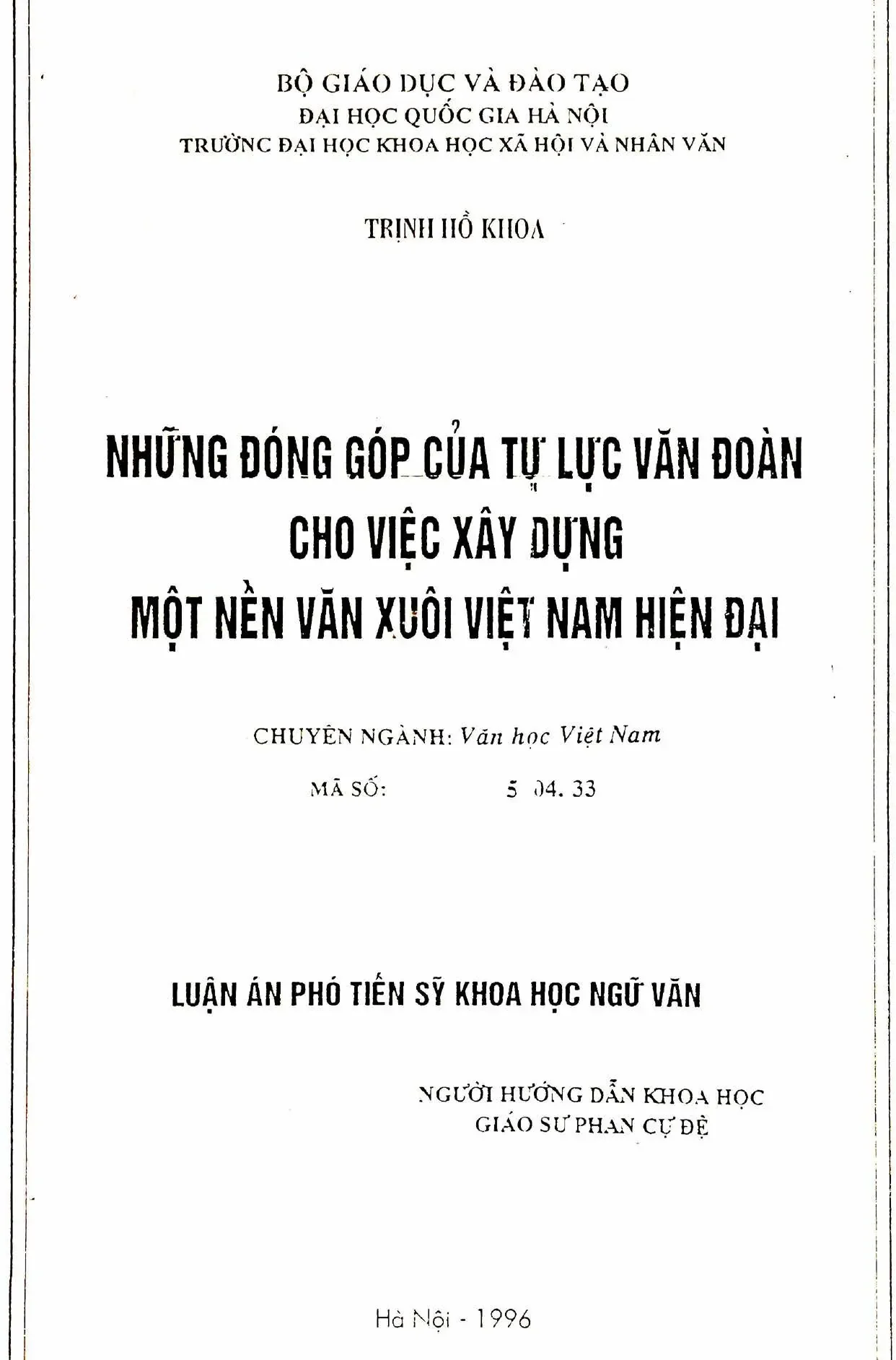 Đóng góp của Tự lực văn đoàn cho văn xuôi Việt Nam hiện đại