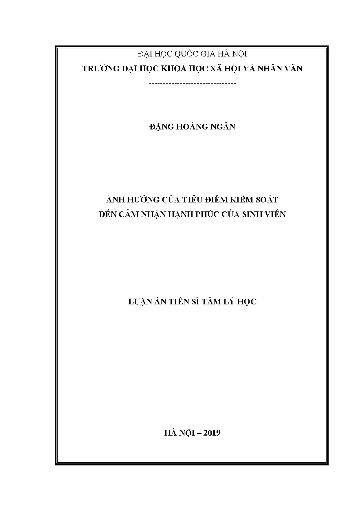 Tiêu điểm kiểm soát và hạnh phúc sinh viên: Luận án Tâm lý học