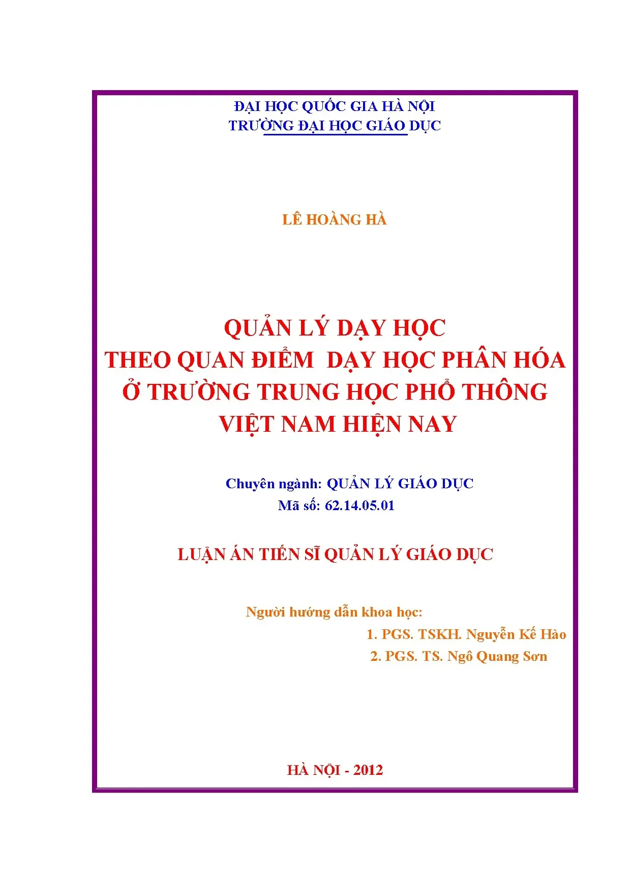 Quản lý dạy học phân hóa ở trường THPT Việt Nam