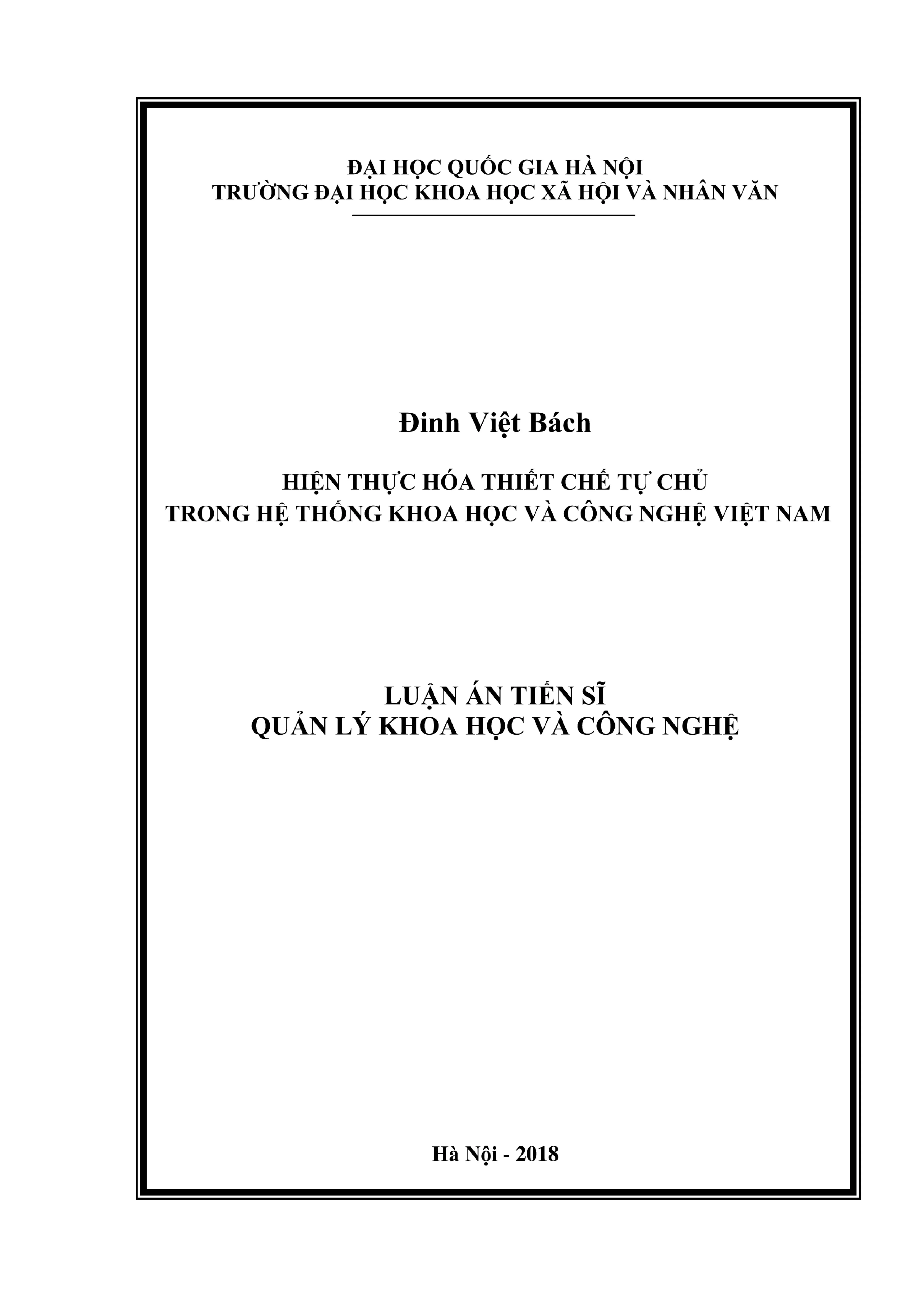 Luận án tiến sĩ quản lý khoa học và công nghệ hiện thực hóa