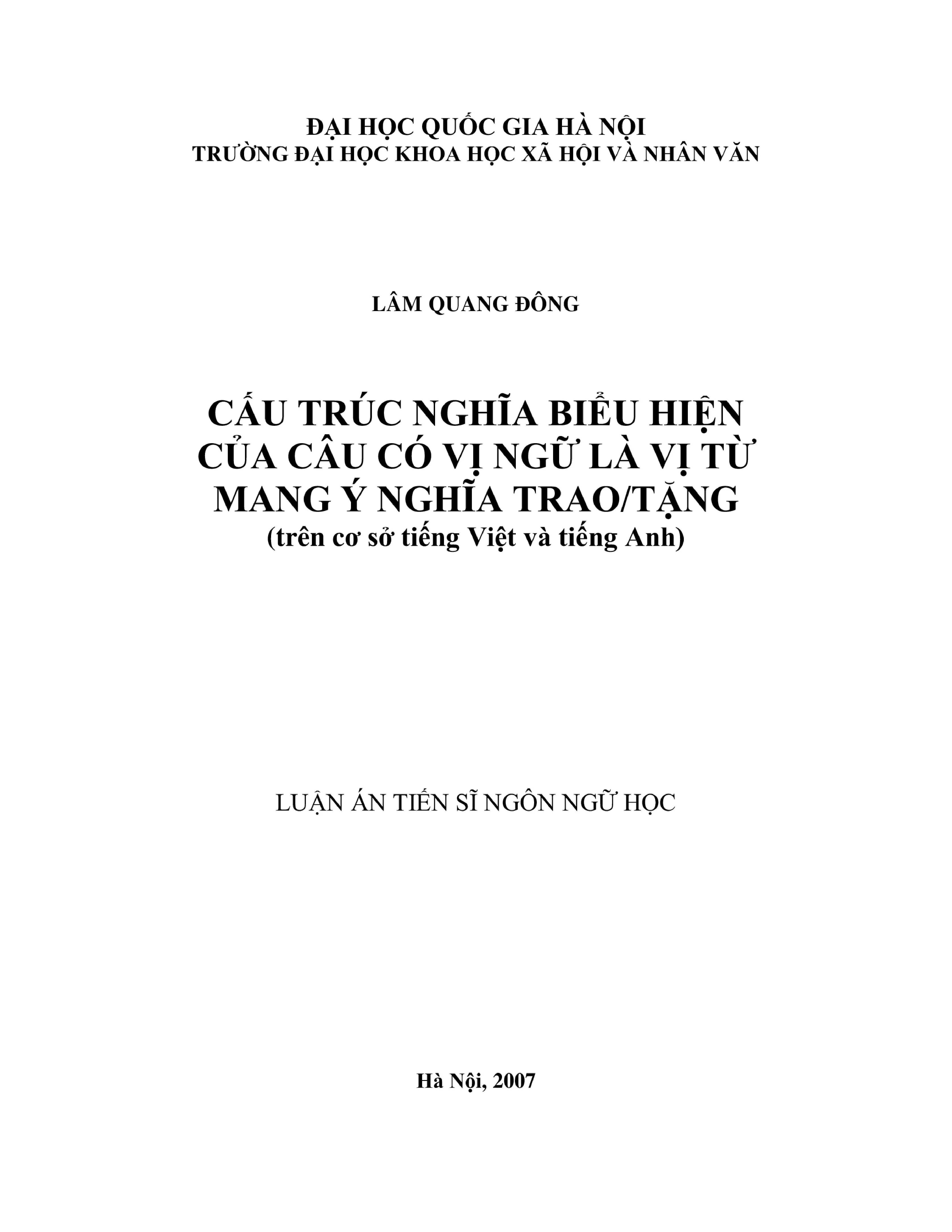 Luận án tiến sĩ ngôn ngữ học cấu trúc nghĩa biểu hiện của câ