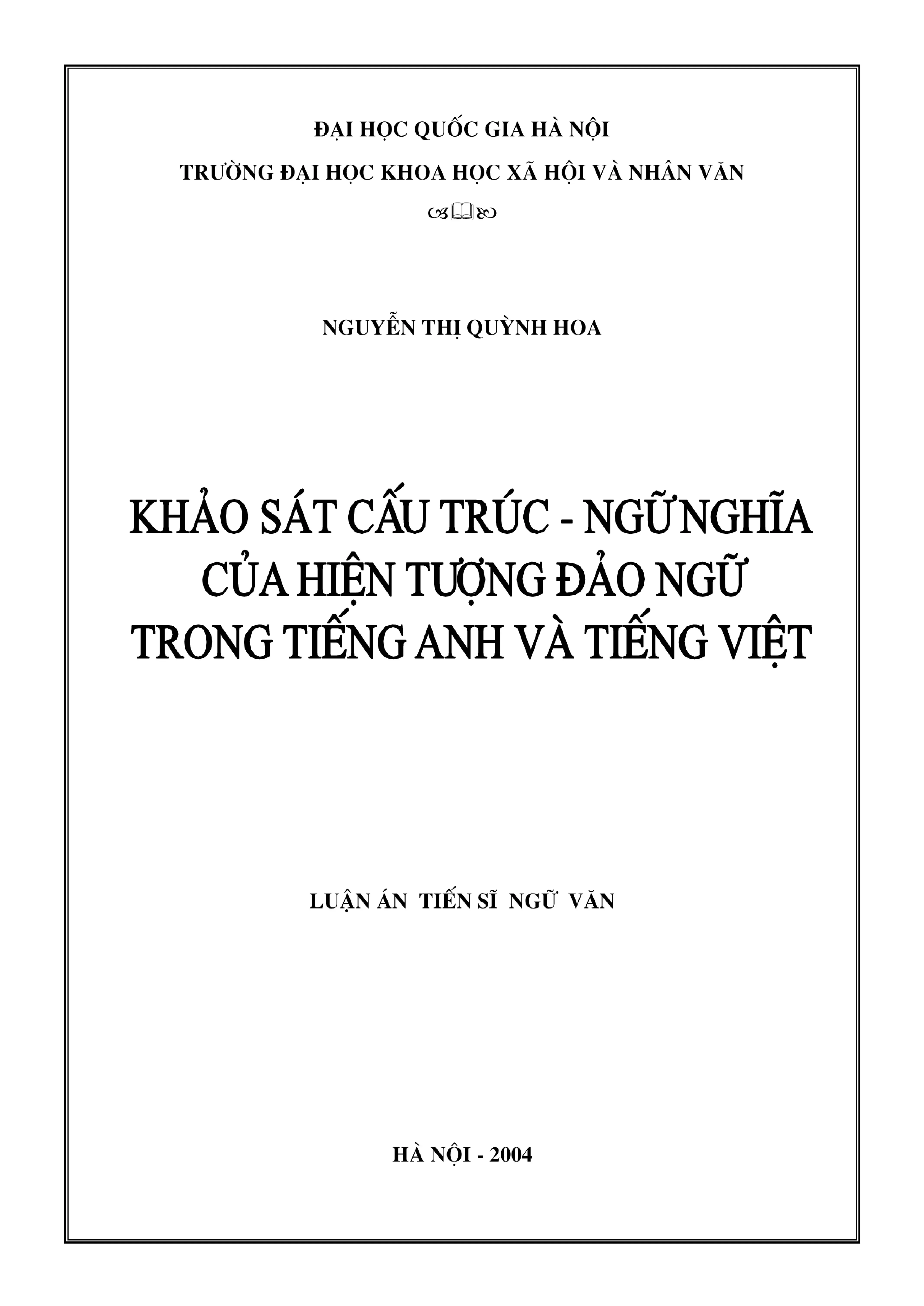Cấu trúc ngữ nghĩa đảo ngữ trong tiếng Anh và tiếng Việt