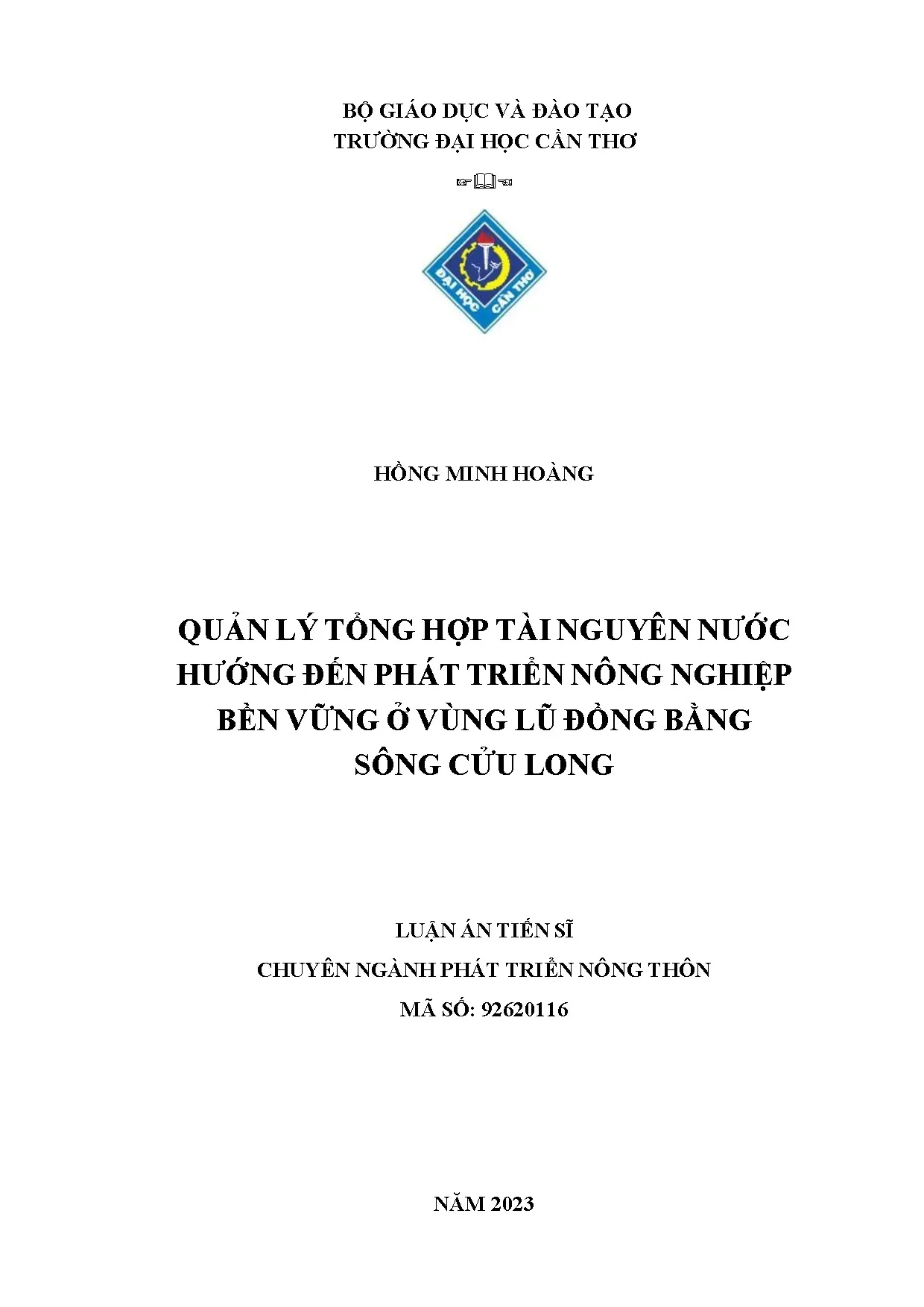 Luận án tiến sĩ quản lý tổng hợp tài nguyên nước hướng đến p