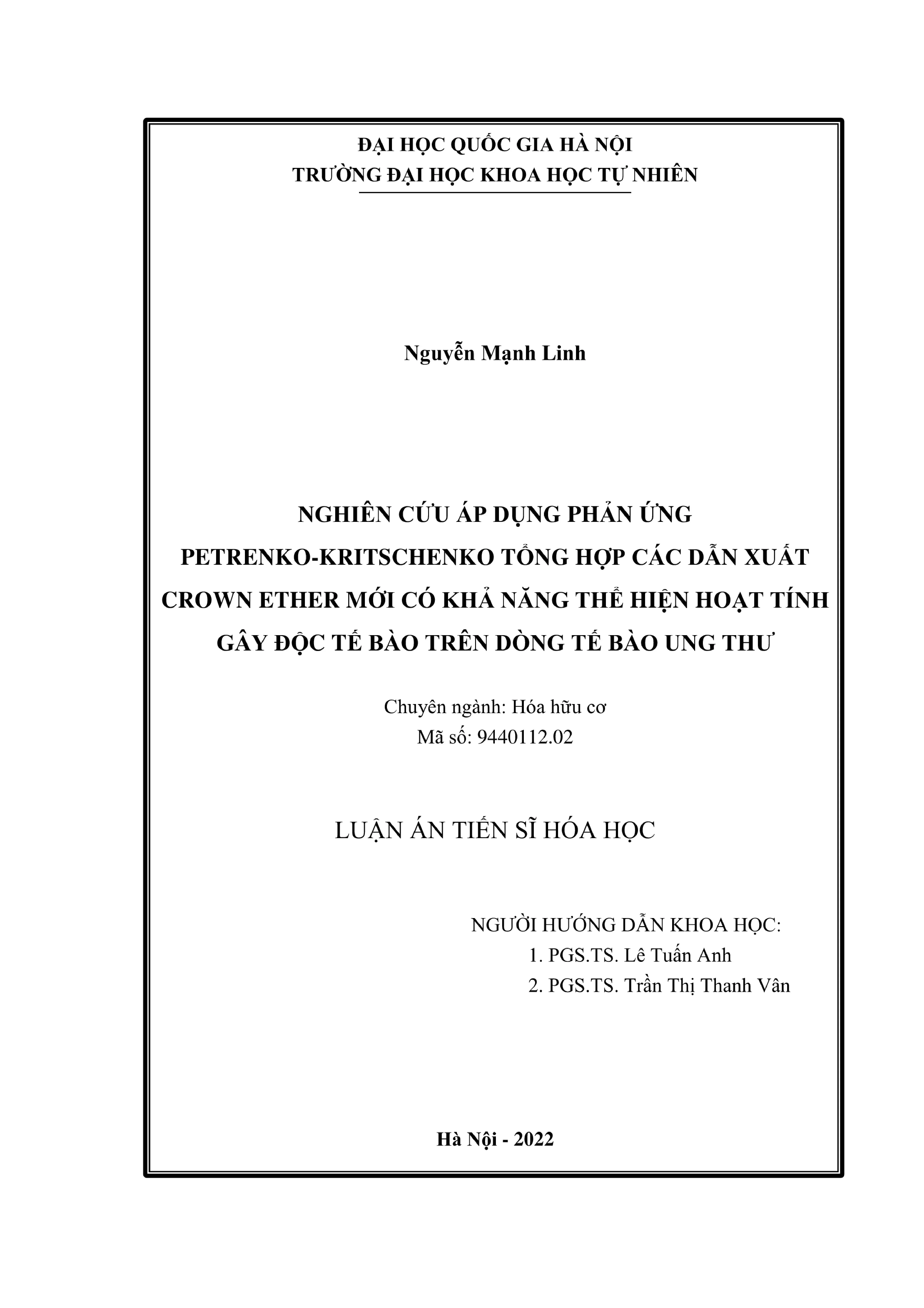 Tổng hợp Crown Ether mới, hoạt tính độc tế bào ung thư