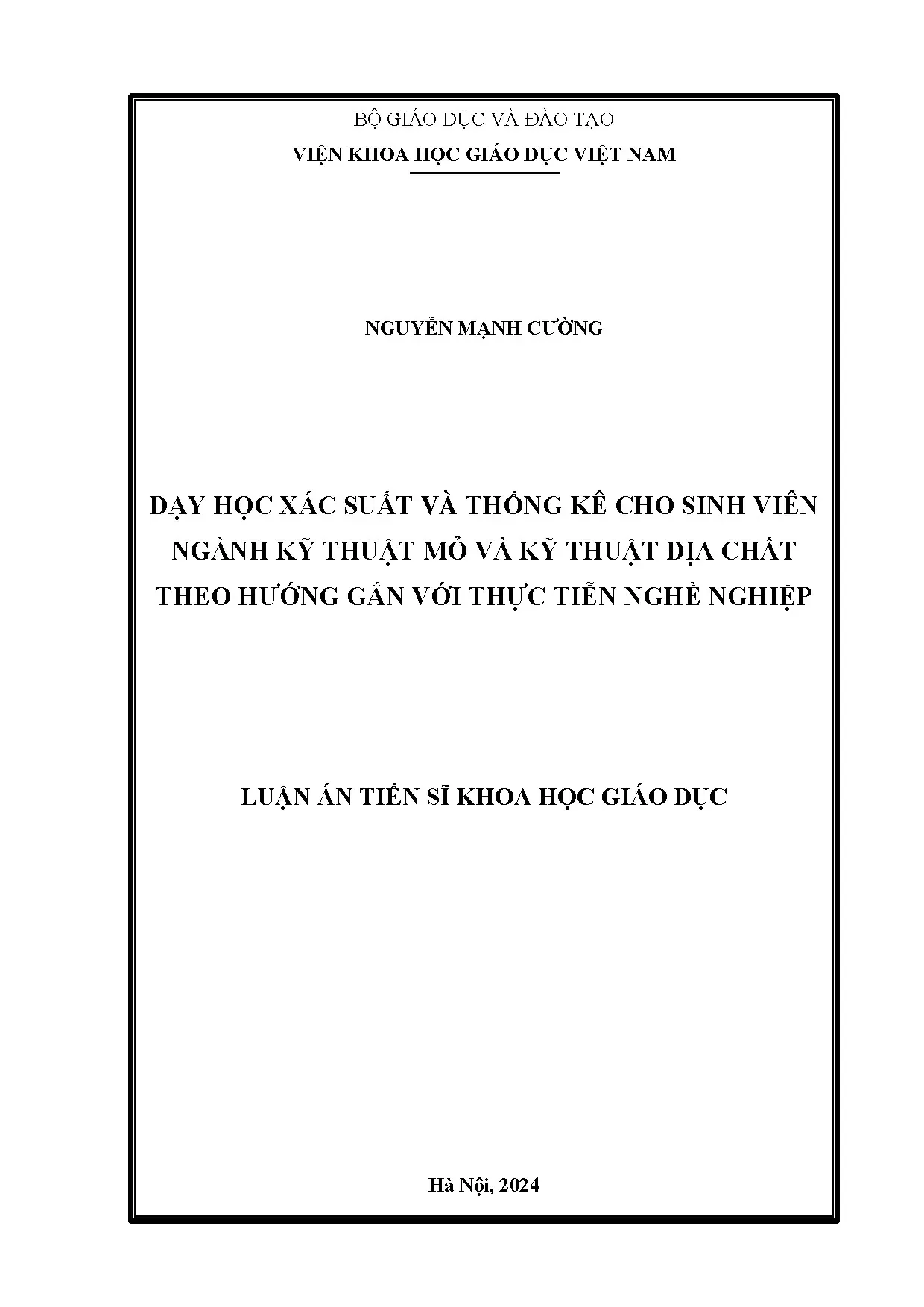 Dạy học Xác suất Thống kê cho Kỹ thuật Mỏ Địa chất