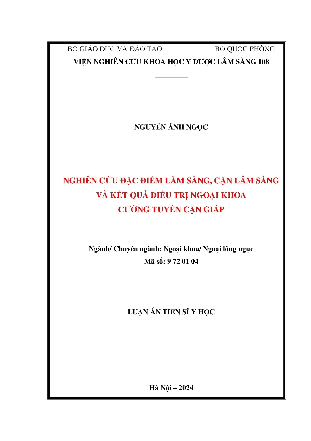 Luận án tiến sĩ nghiên cứu đặc điểm lâm sàng cận lâm sàng và