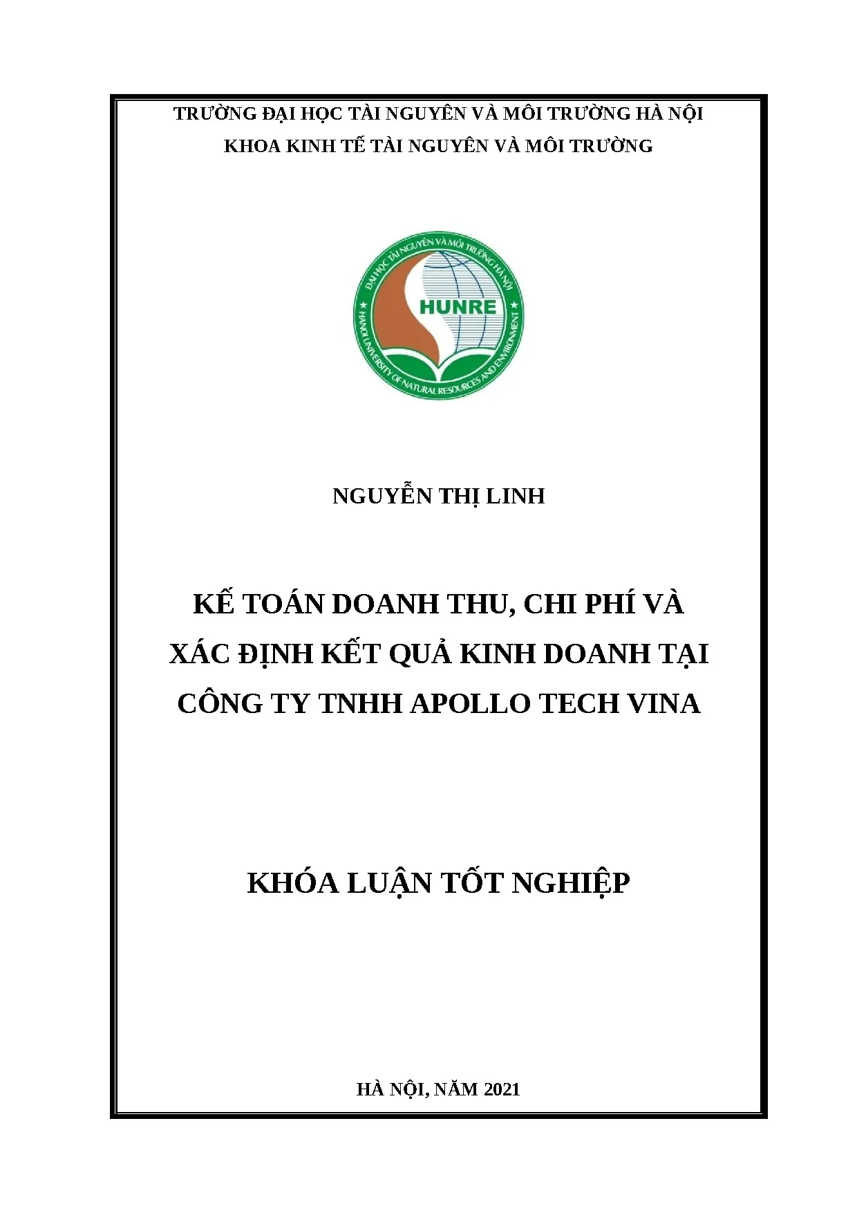 Kế toán doanh thu, chi phí, xác định KQKD tại Apollo Tech Vina