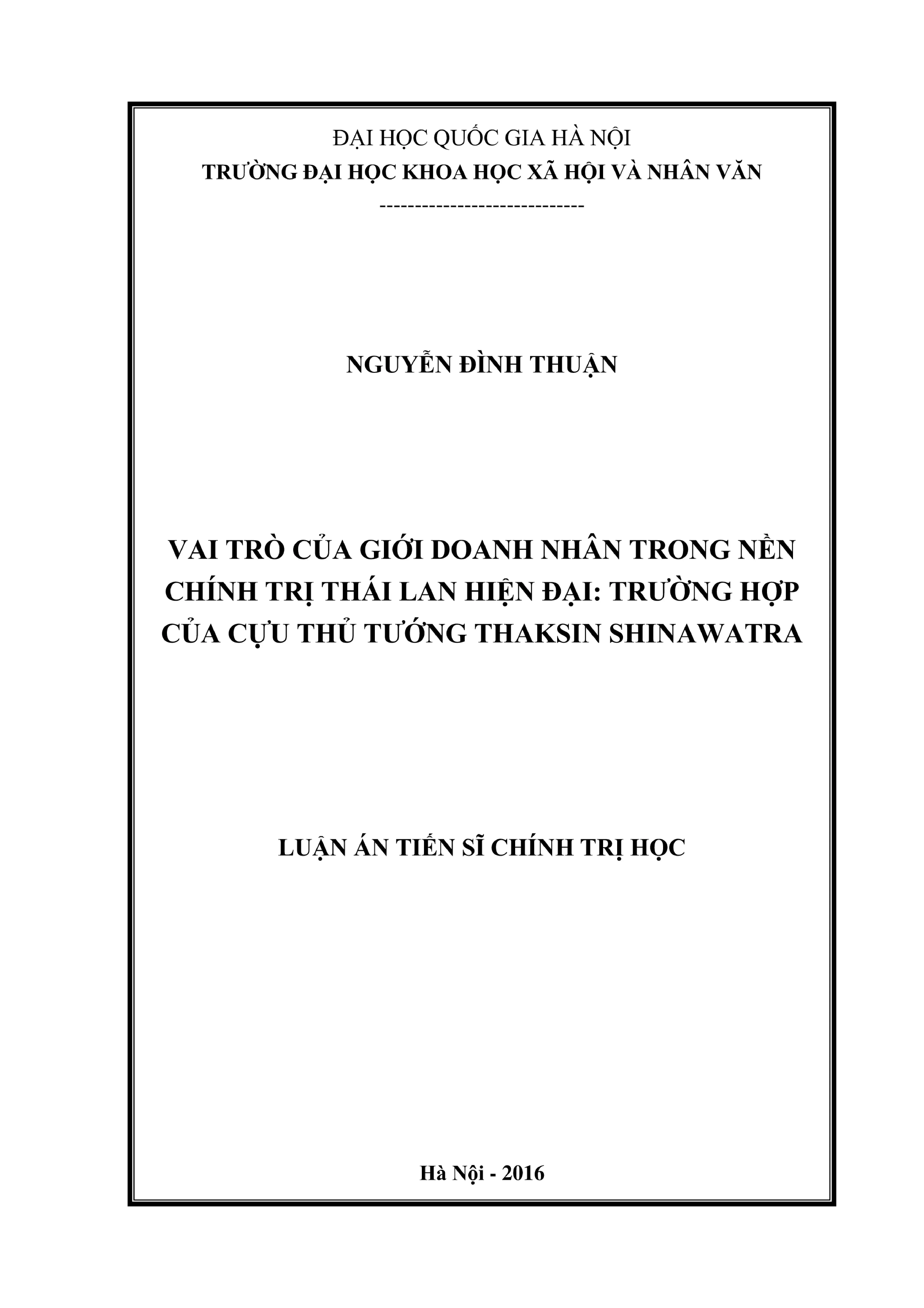 Vai trò giới doanh nhân trong chính trị Thái Lan: Trường hợp Thaksin