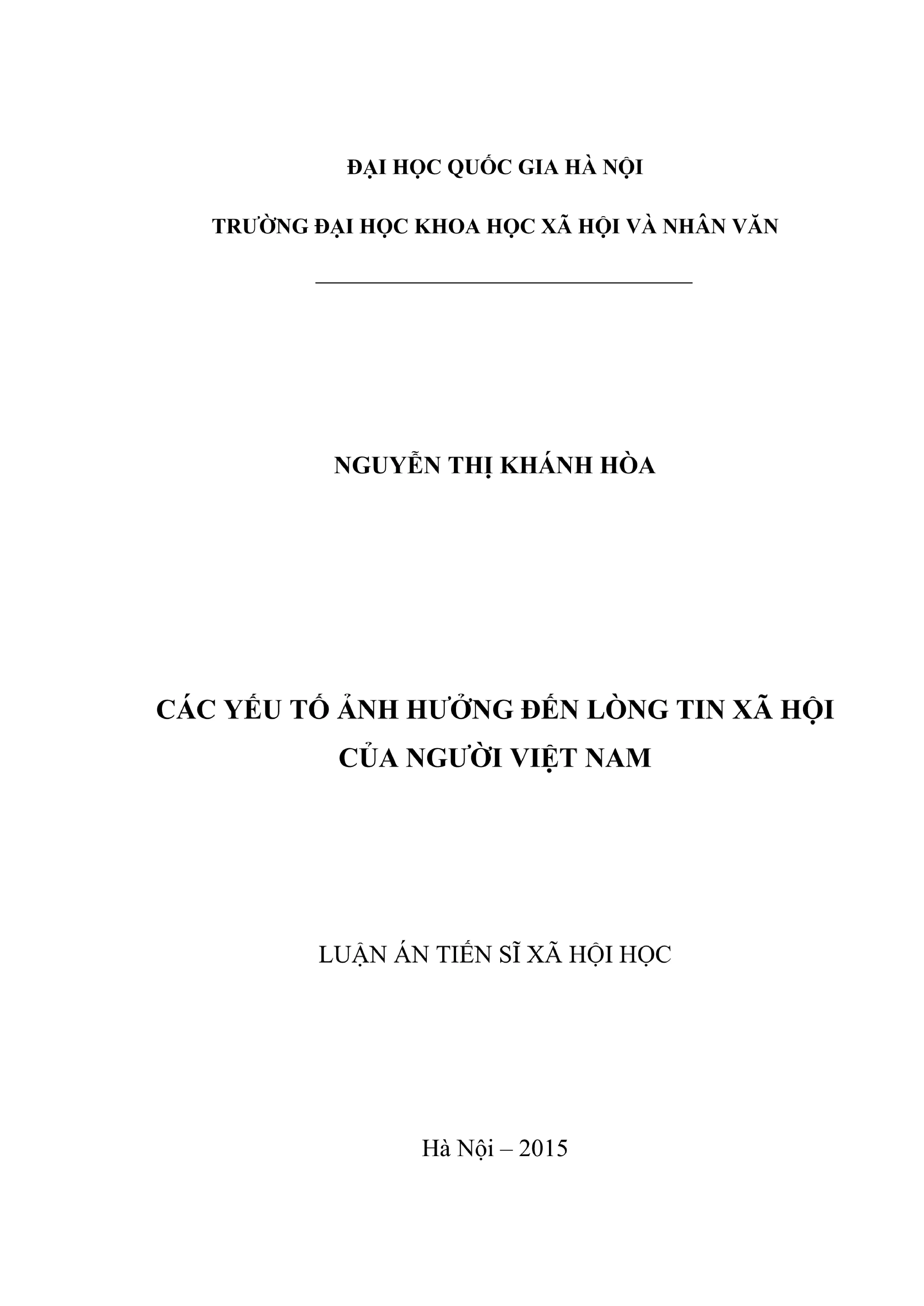 Các yếu tố ảnh hưởng đến lòng tin xã hội Việt Nam