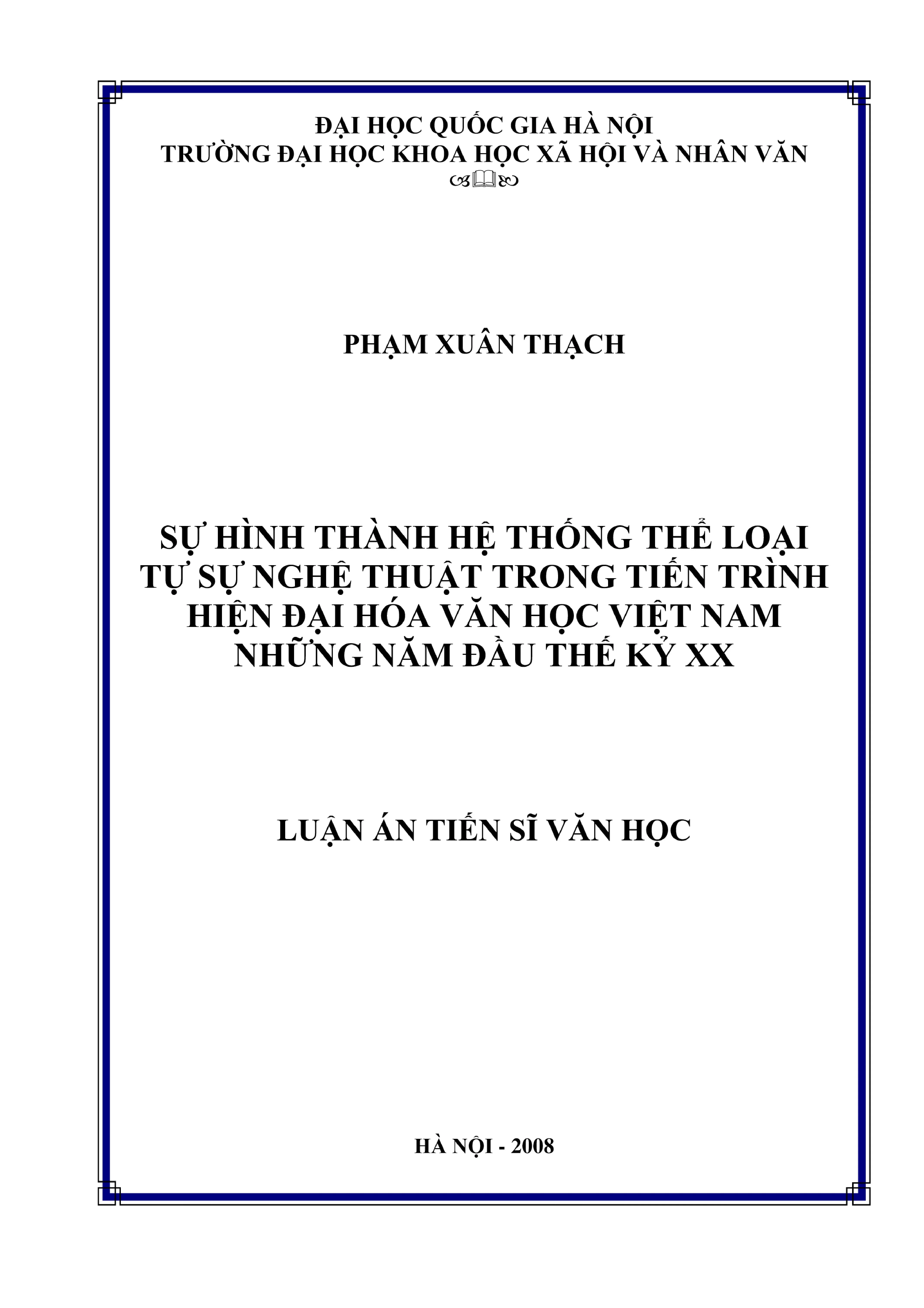 Luận án tiến sĩ văn học sự hình thành hệ thống thể loại tự s