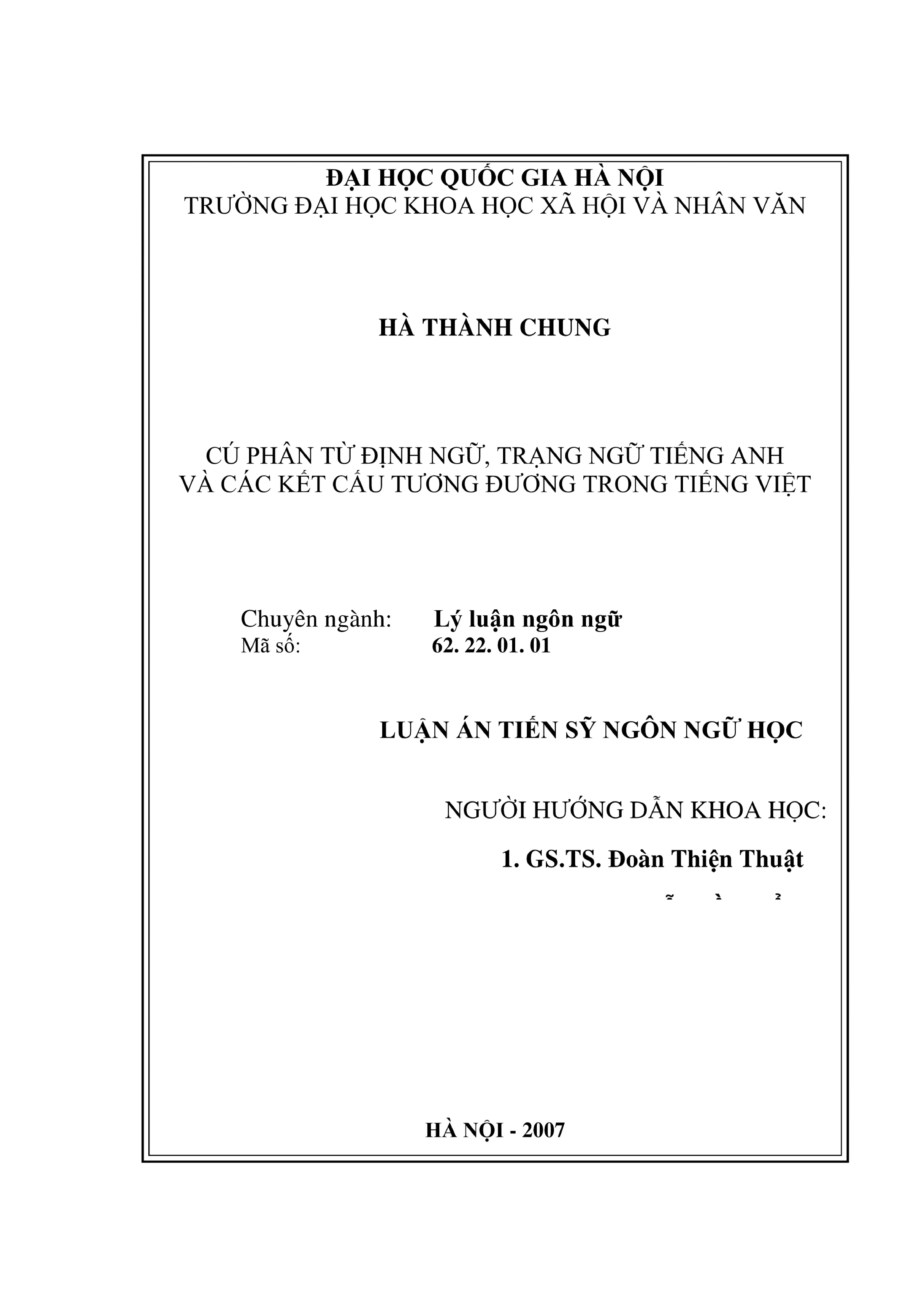Luận án tiến sĩ ngôn ngữ học cú phân từ định ngữ trạng ngữ t