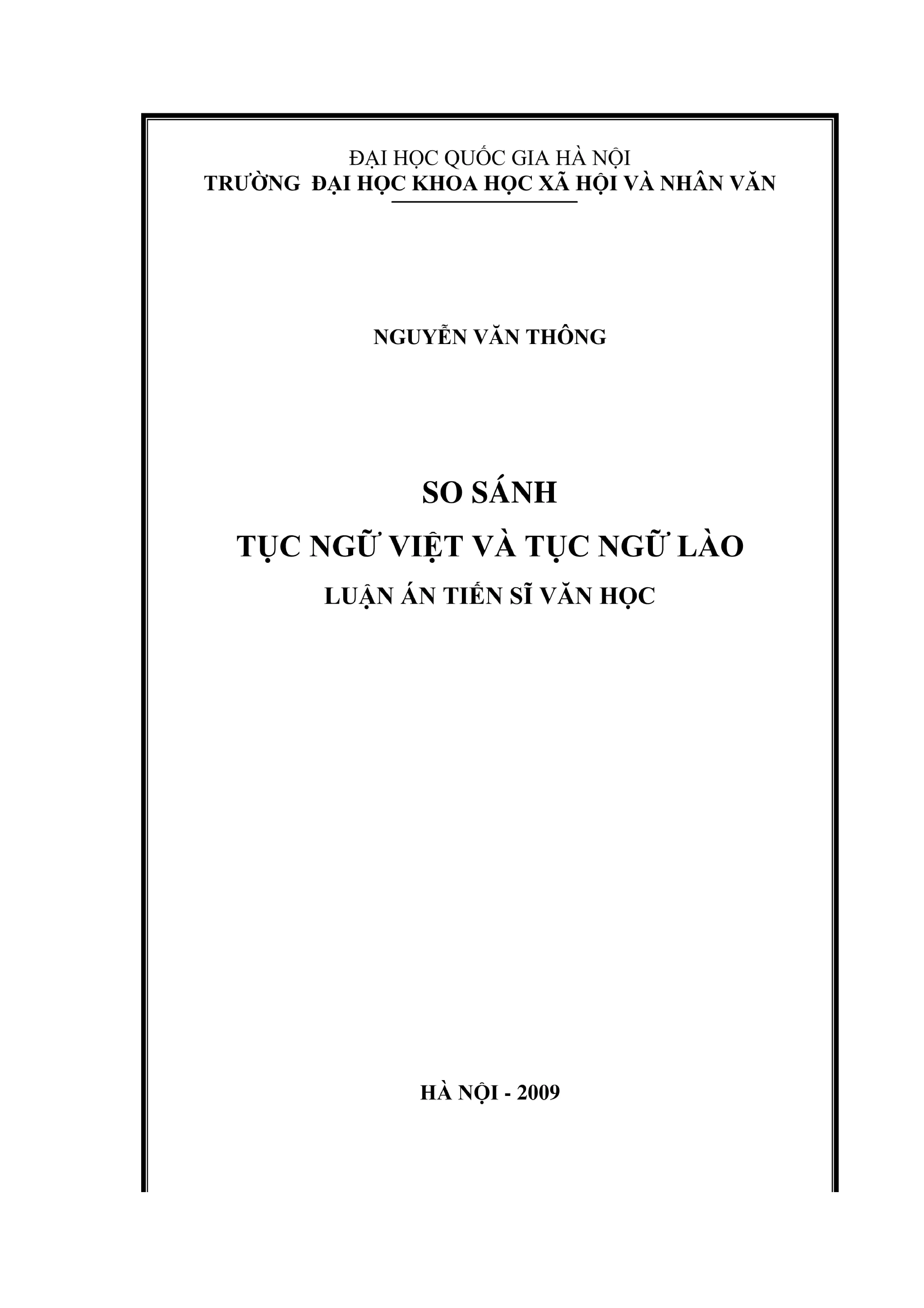 So sánh tục ngữ Việt và Lào: Luận án Tiến sĩ Văn học
