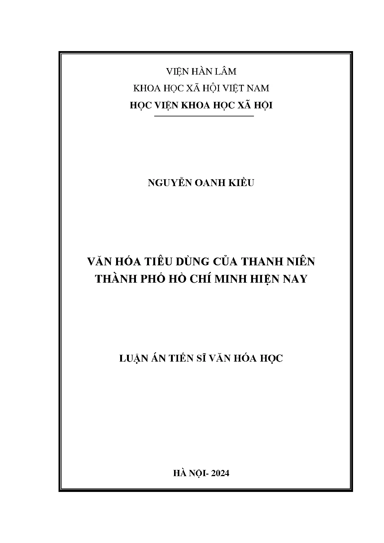 Luận án tiến sĩ văn hóa tiêu dùng của thanh niên thành phố h