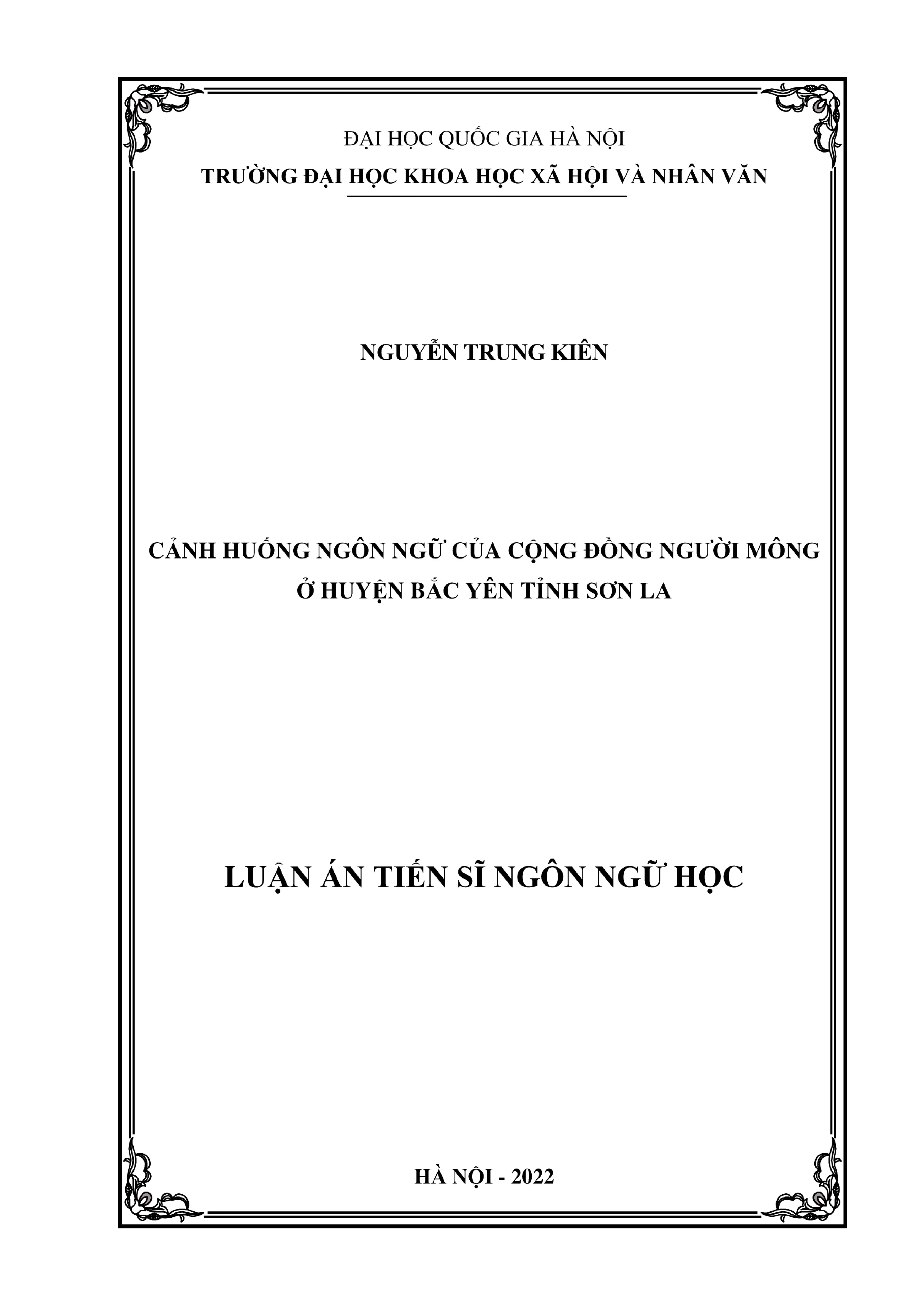 Luận án Tiến sĩ: Cảnh huống ngôn ngữ Mông tại Bắc Yên, Sơn La