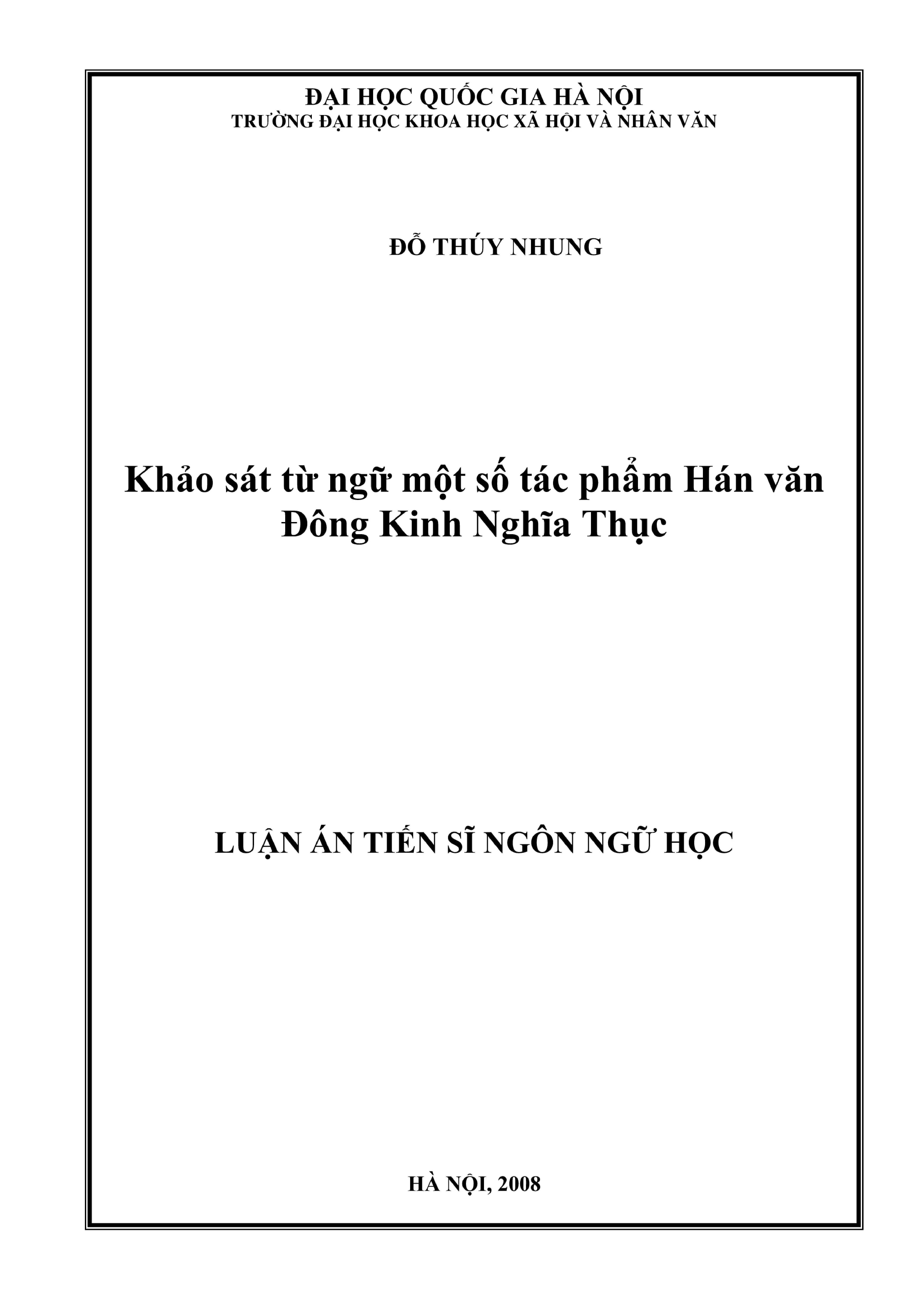 Khảo sát từ ngữ Hán văn Đông Kinh Nghĩa Thục - Luận án tiến sĩ