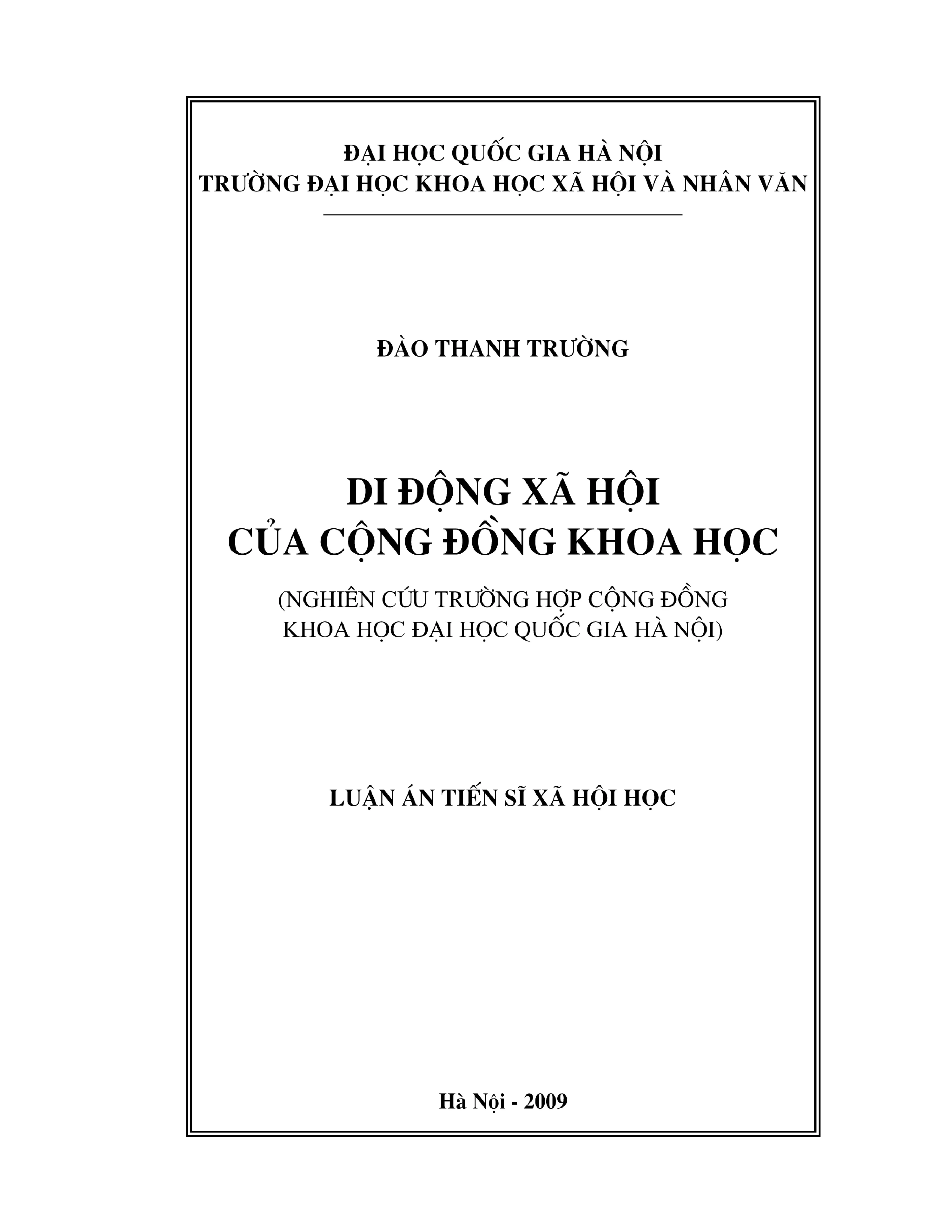 Di động xã hội cộng đồng khoa học ĐHQGHN: Luận án Xã hội học