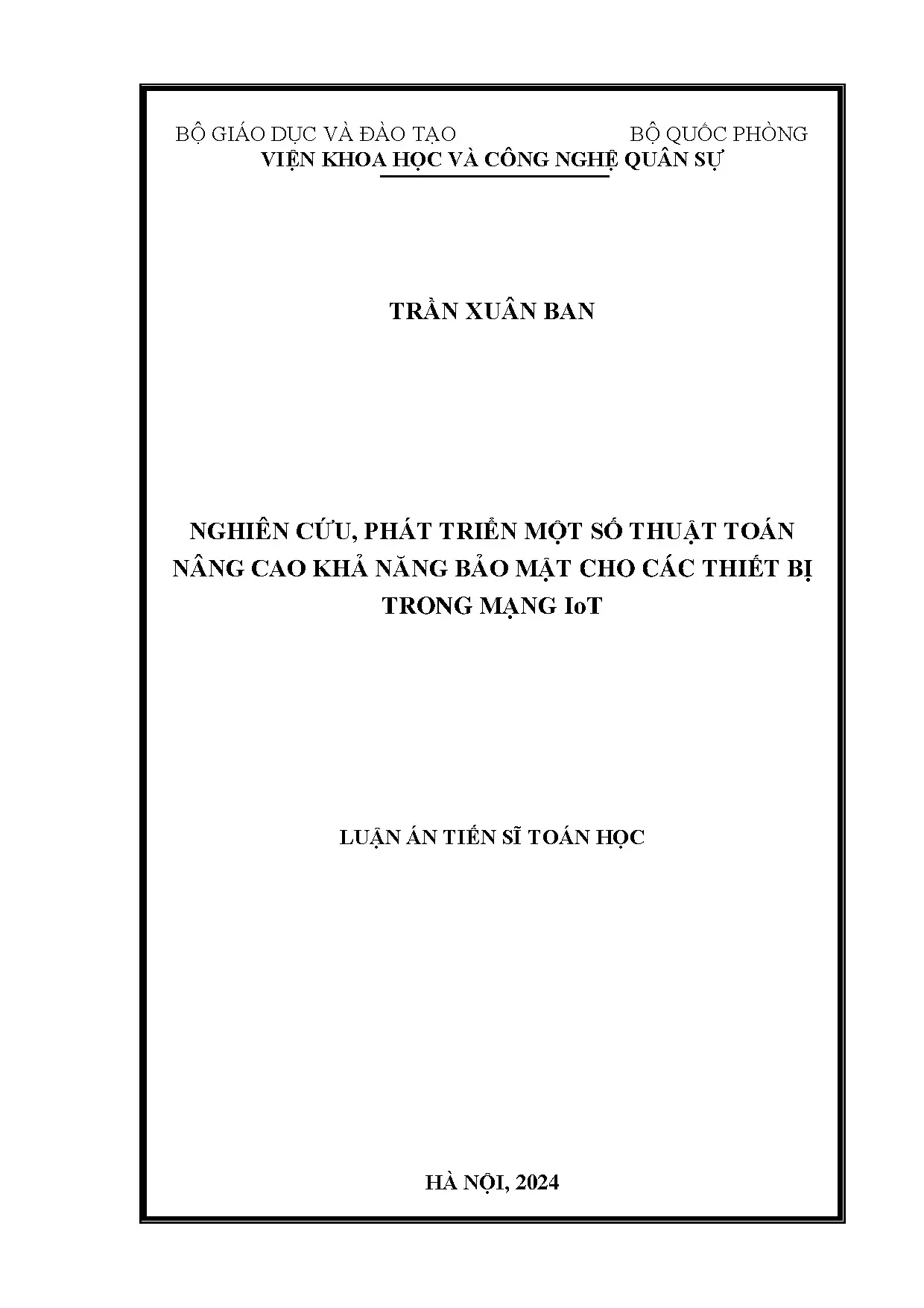 Nghiên cứu thuật toán nâng cao bảo mật thiết bị trong mạng IoT