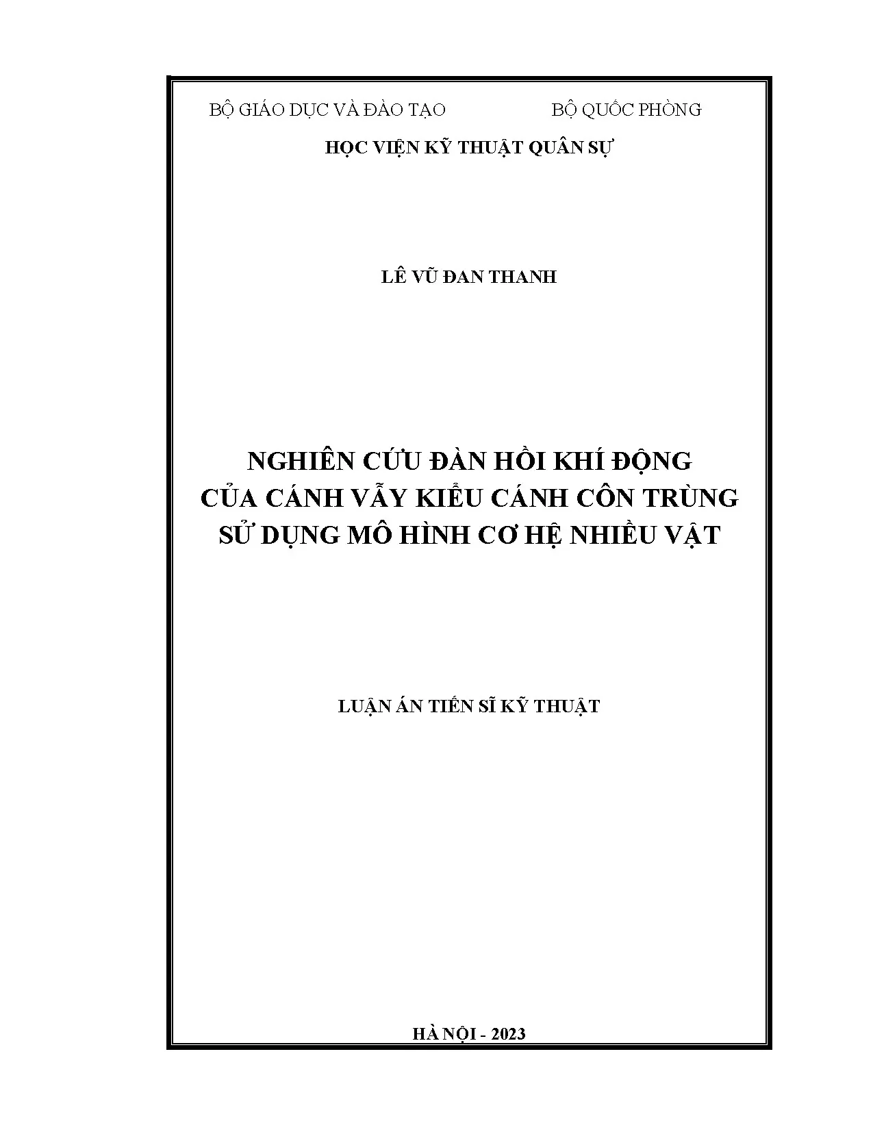 Nghiên cứu đàn hồi khí động cánh vẫy kiểu côn trùng