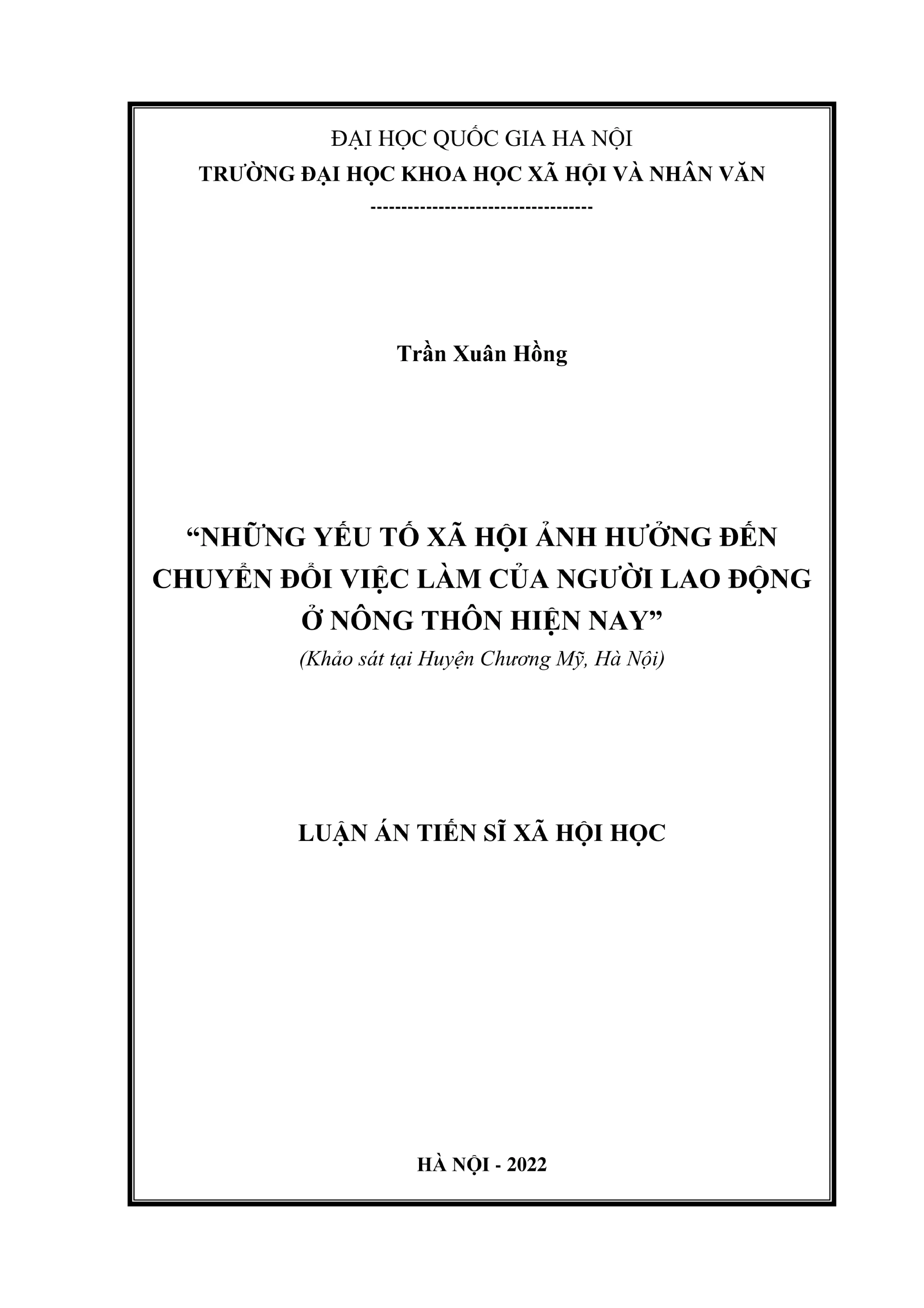 Yếu tố xã hội ảnh hưởng chuyển đổi việc làm nông thôn Chương Mỹ