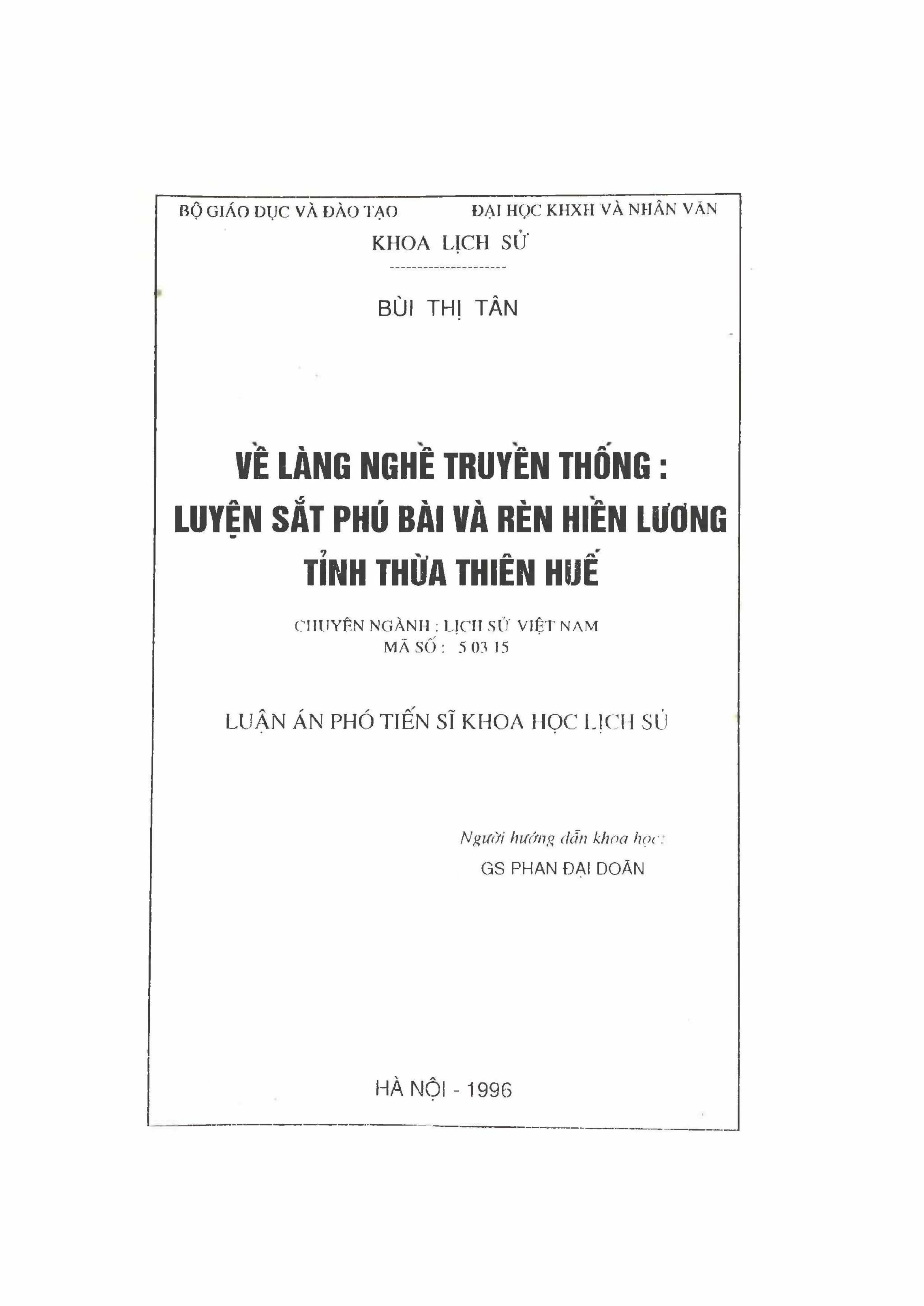 Lịch sử làng nghề luyện sắt Phú Bài, rèn Hiền Lương Thừa Thiên Huế