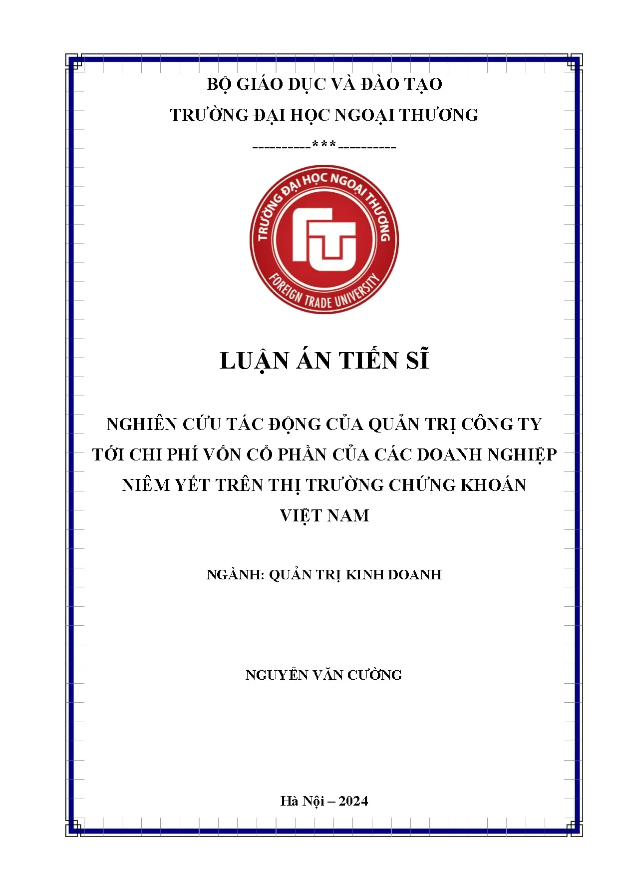 Nghiên cứu tác động của quản trị công ty tới chi phí vốn cổ