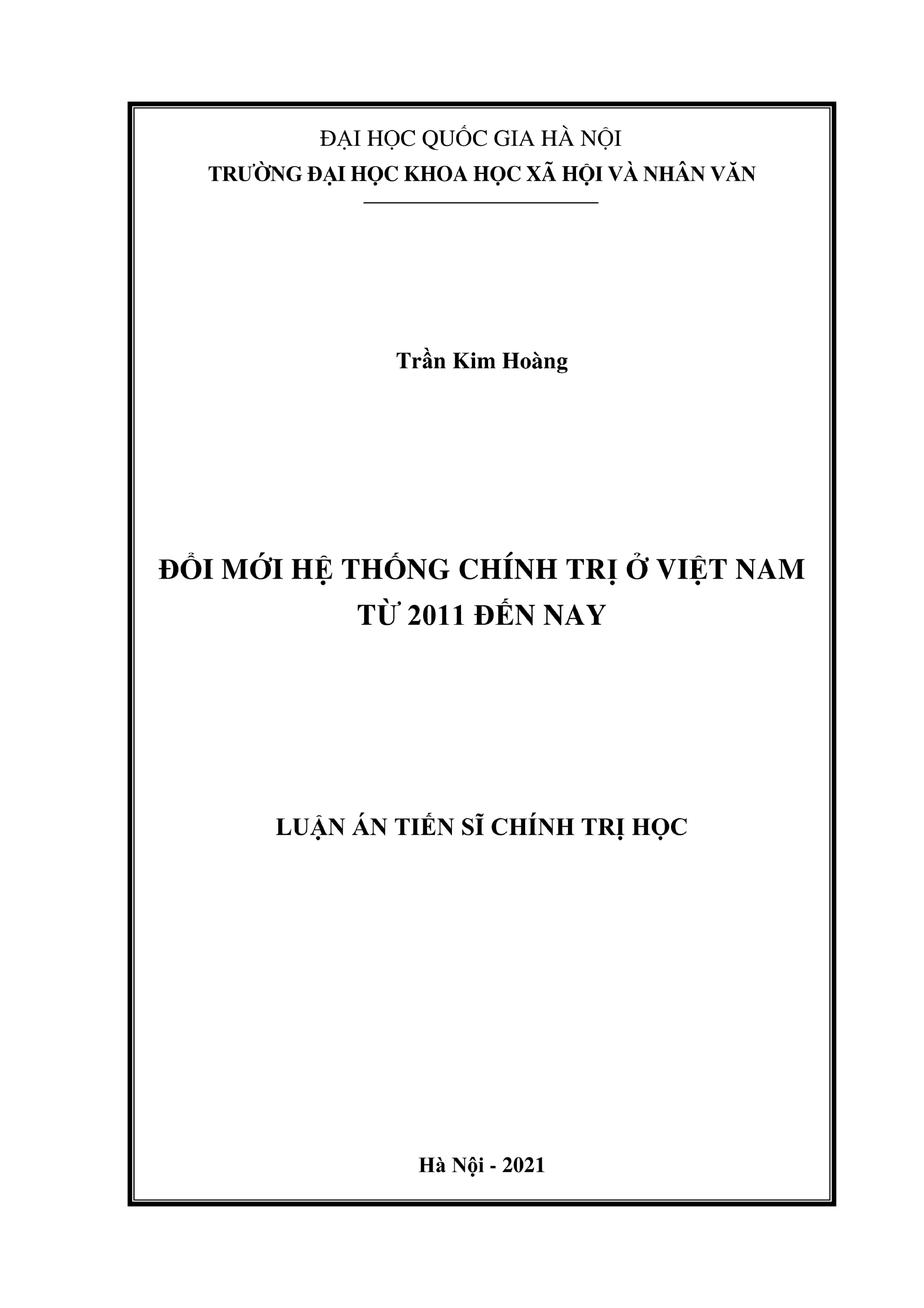 Luận án tiến sĩ chính trị học đổi mới hệ thống chính trị ở v
