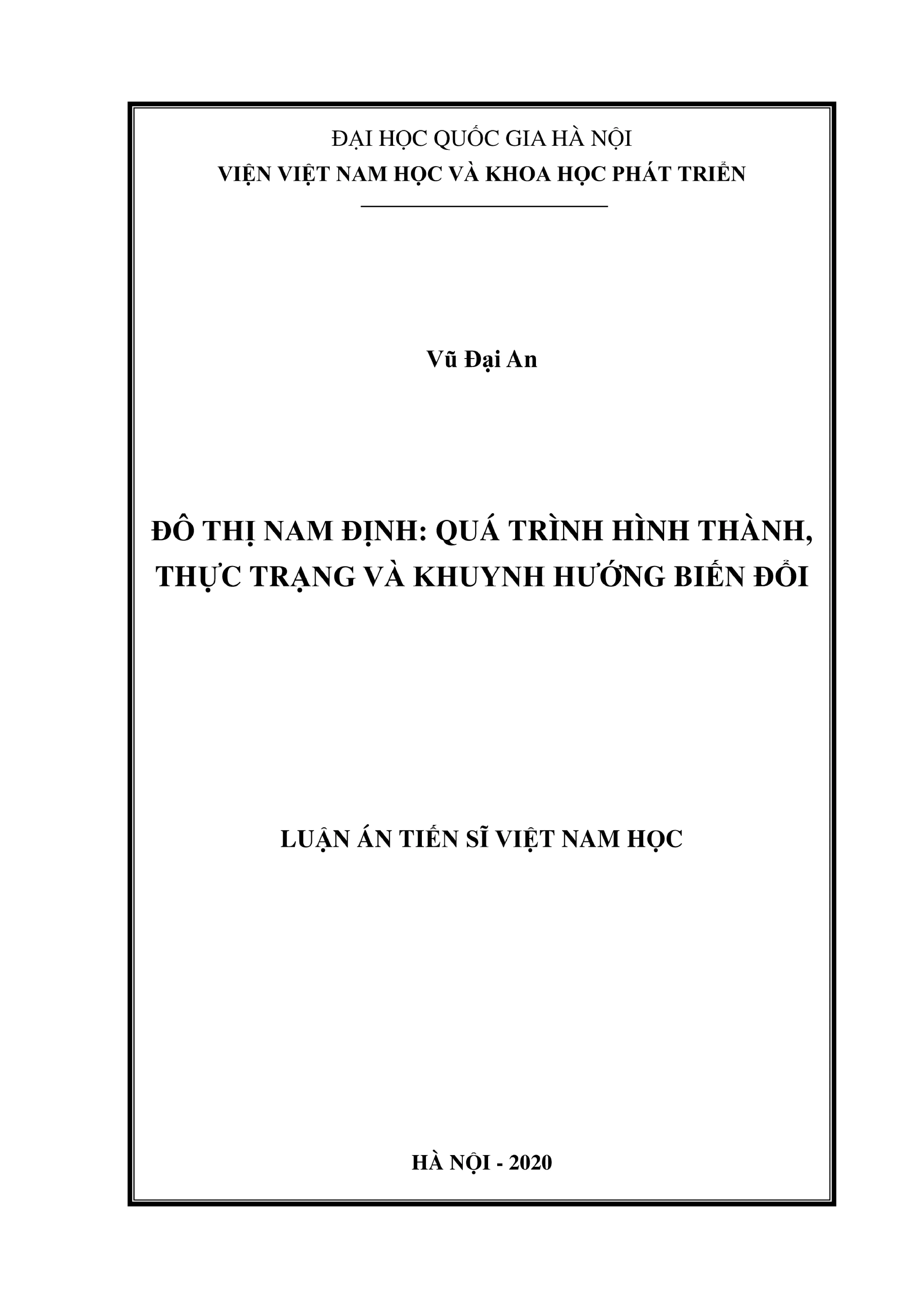 Luận án tiến sĩ về đô thị Nam Định và biến đổi xã hội