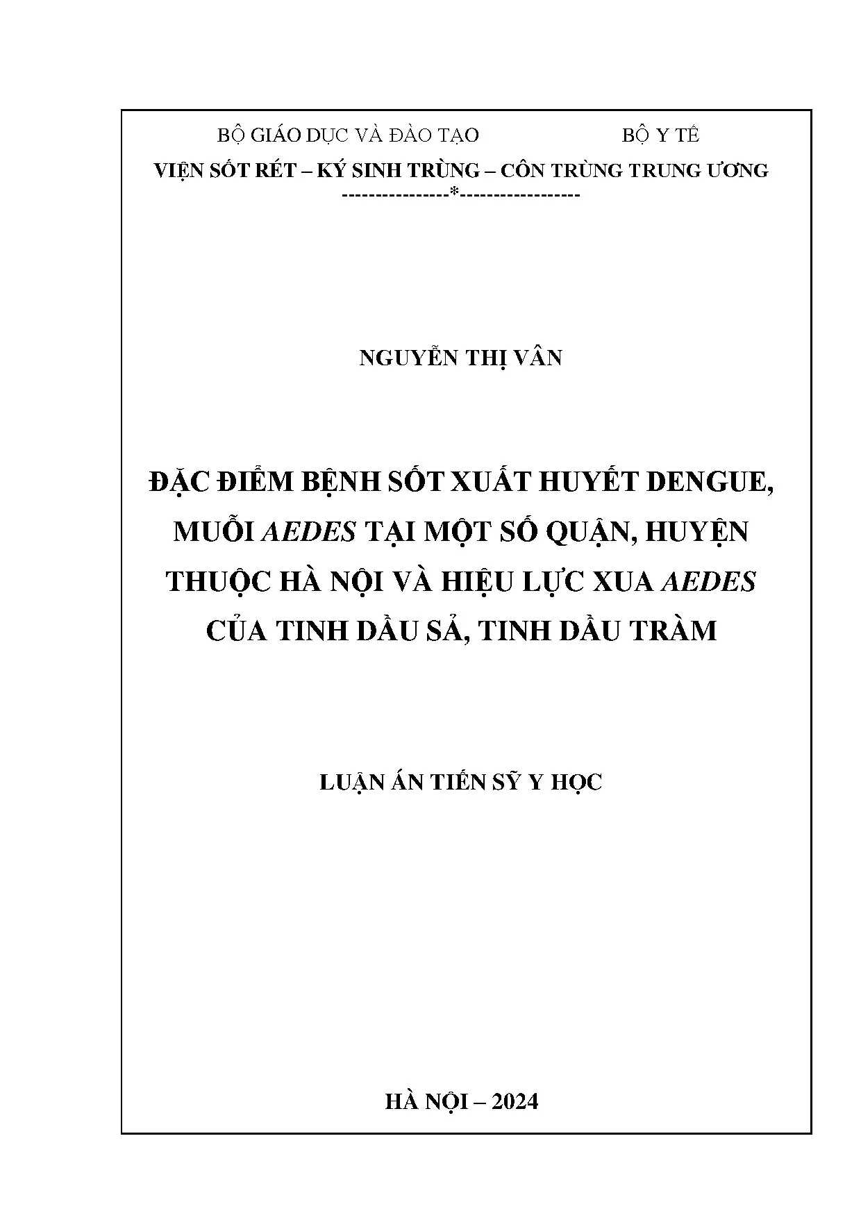 Luận án tiến sĩ đặc điểm bệnh sốt xuất huyết dengue muỗi aed