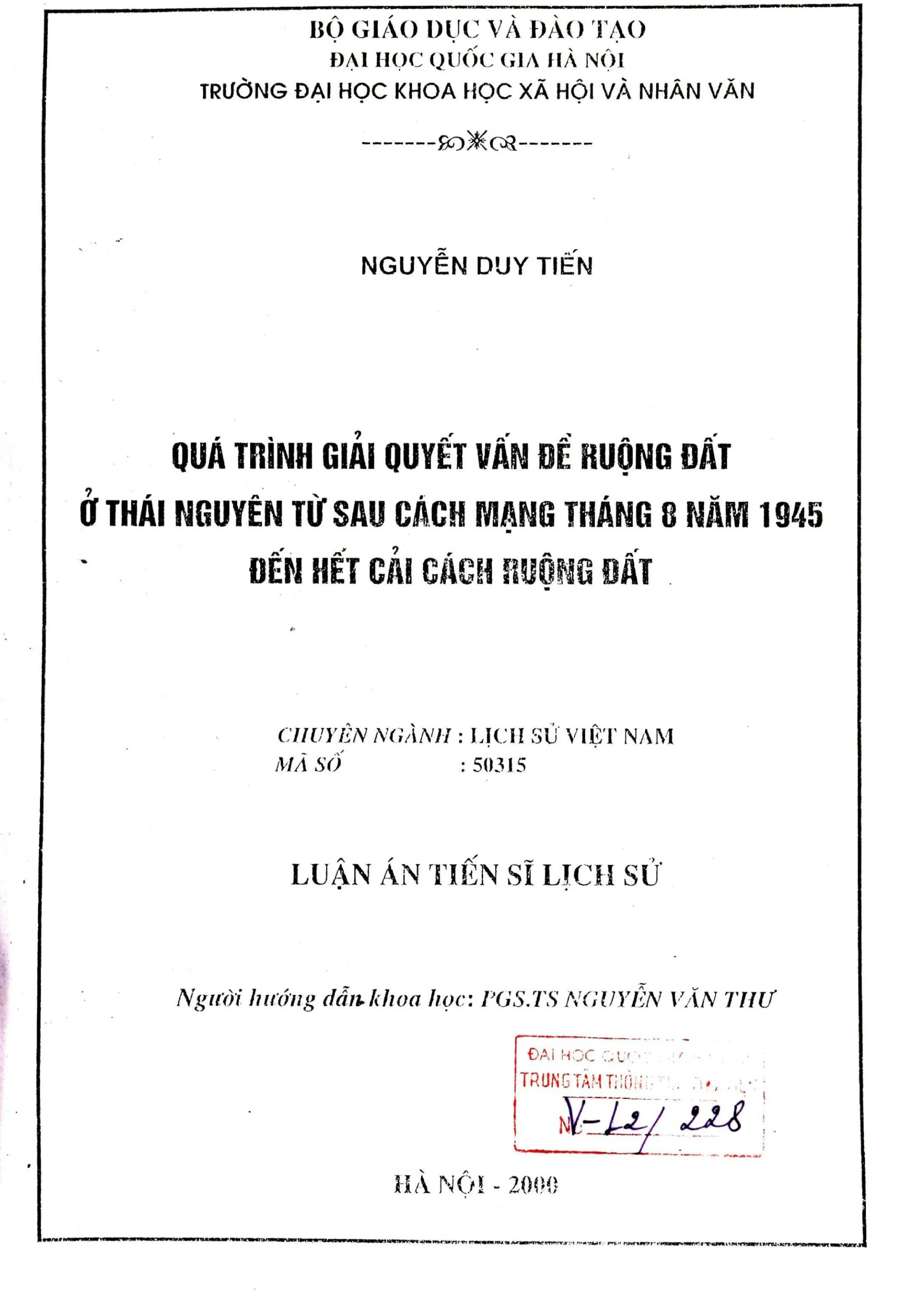 Luận án tiến sĩ lịch sử quá trình giải quyết vấn đề ruộng đấ