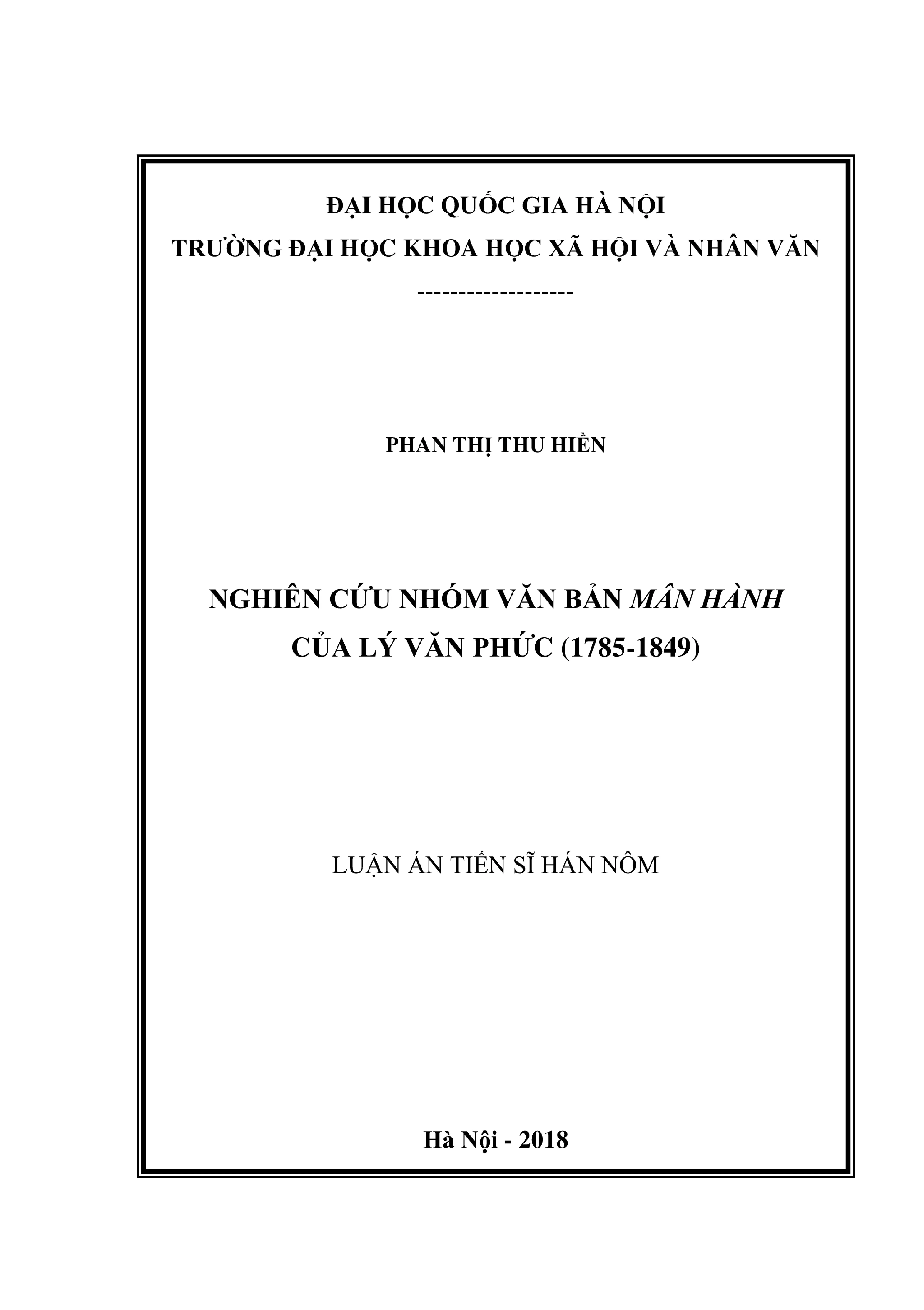 Luận án tiến sĩ hán nôm nghiên cứu nhóm văn bản mân hành của
