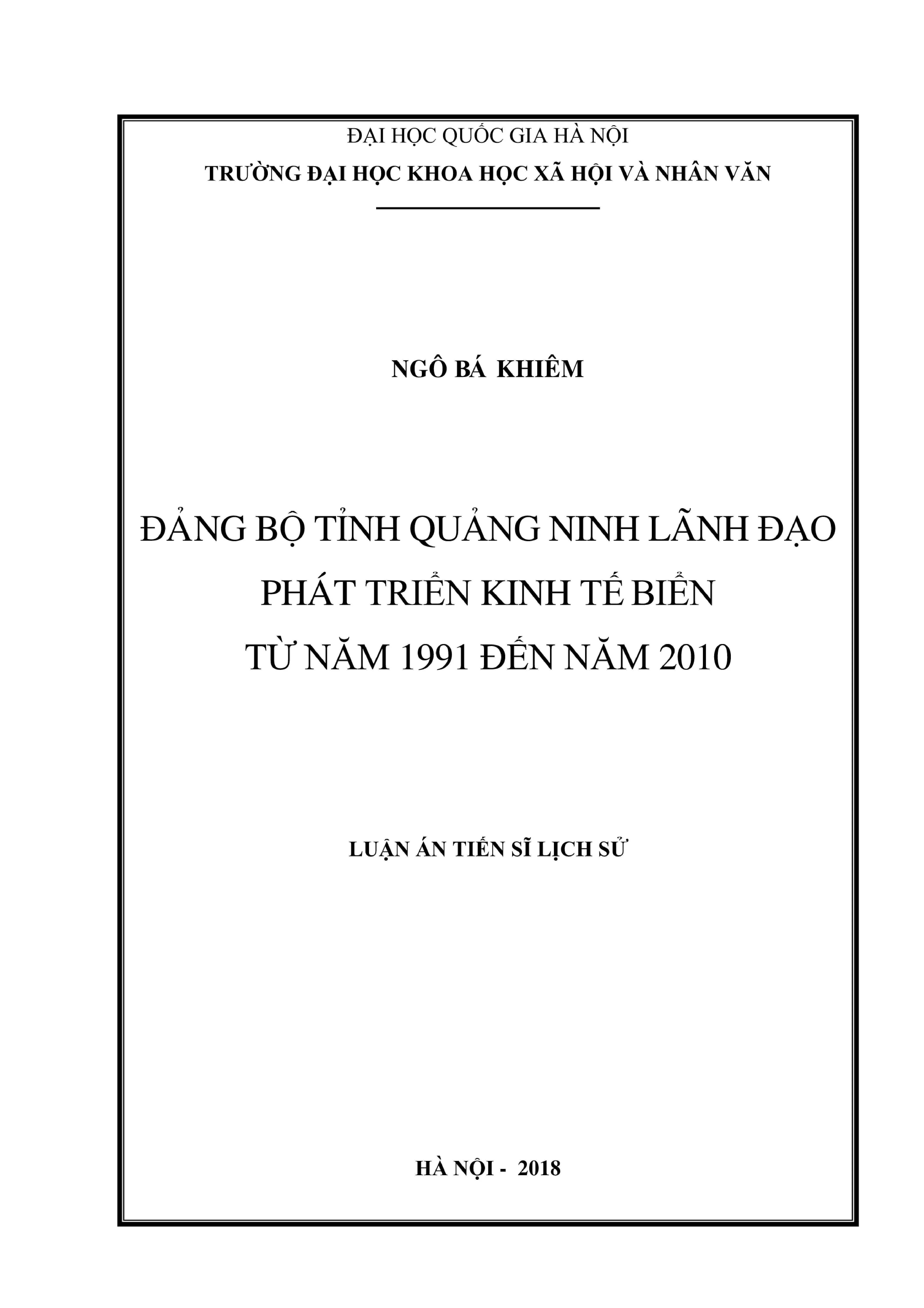 Luận án tiến sĩ lịch sử đảng bộ tỉnh quảng ninh lãnh đạo phá