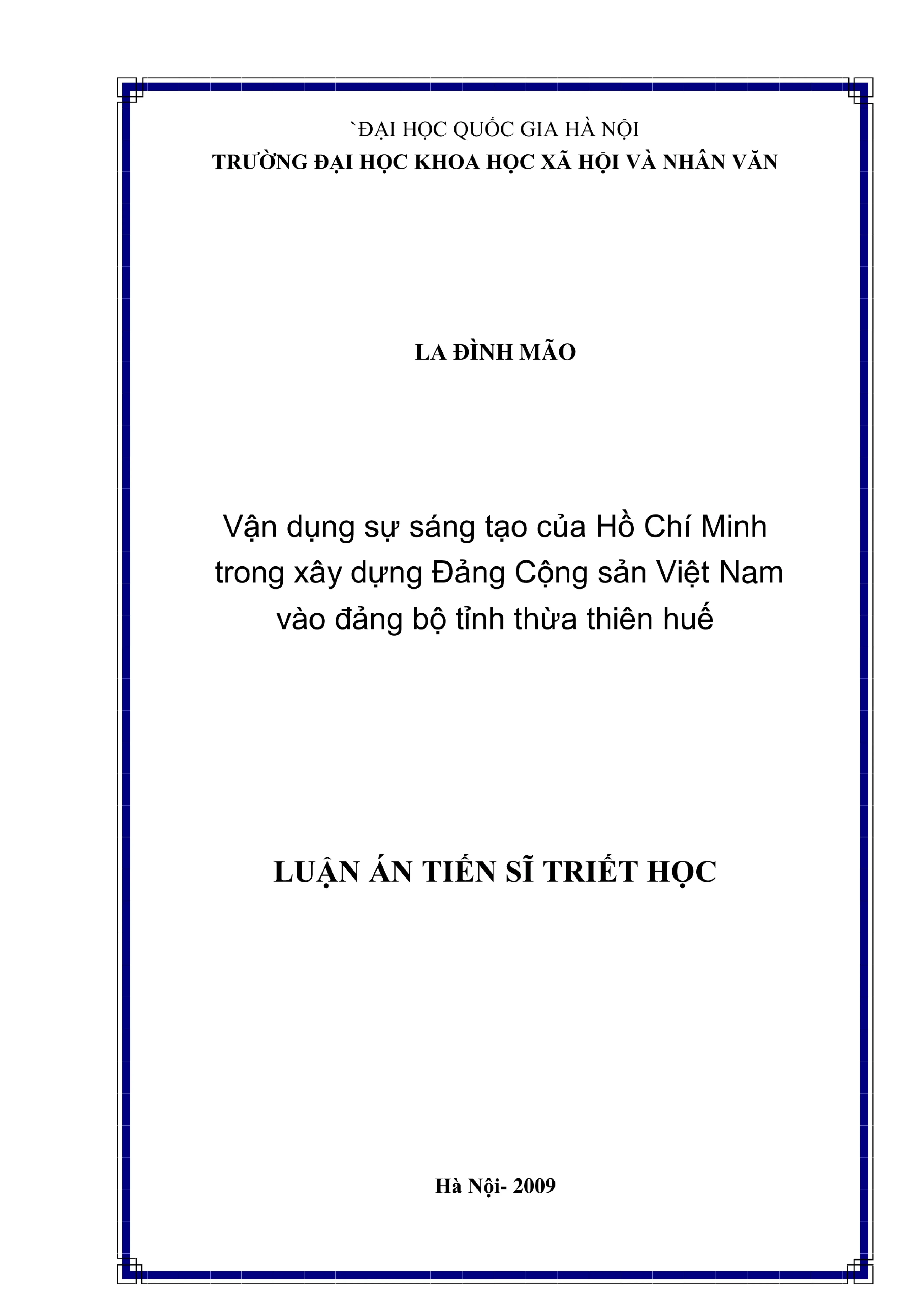 Vận dụng sáng tạo Hồ Chí Minh xây dựng Đảng tại Thừa Thiên Huế